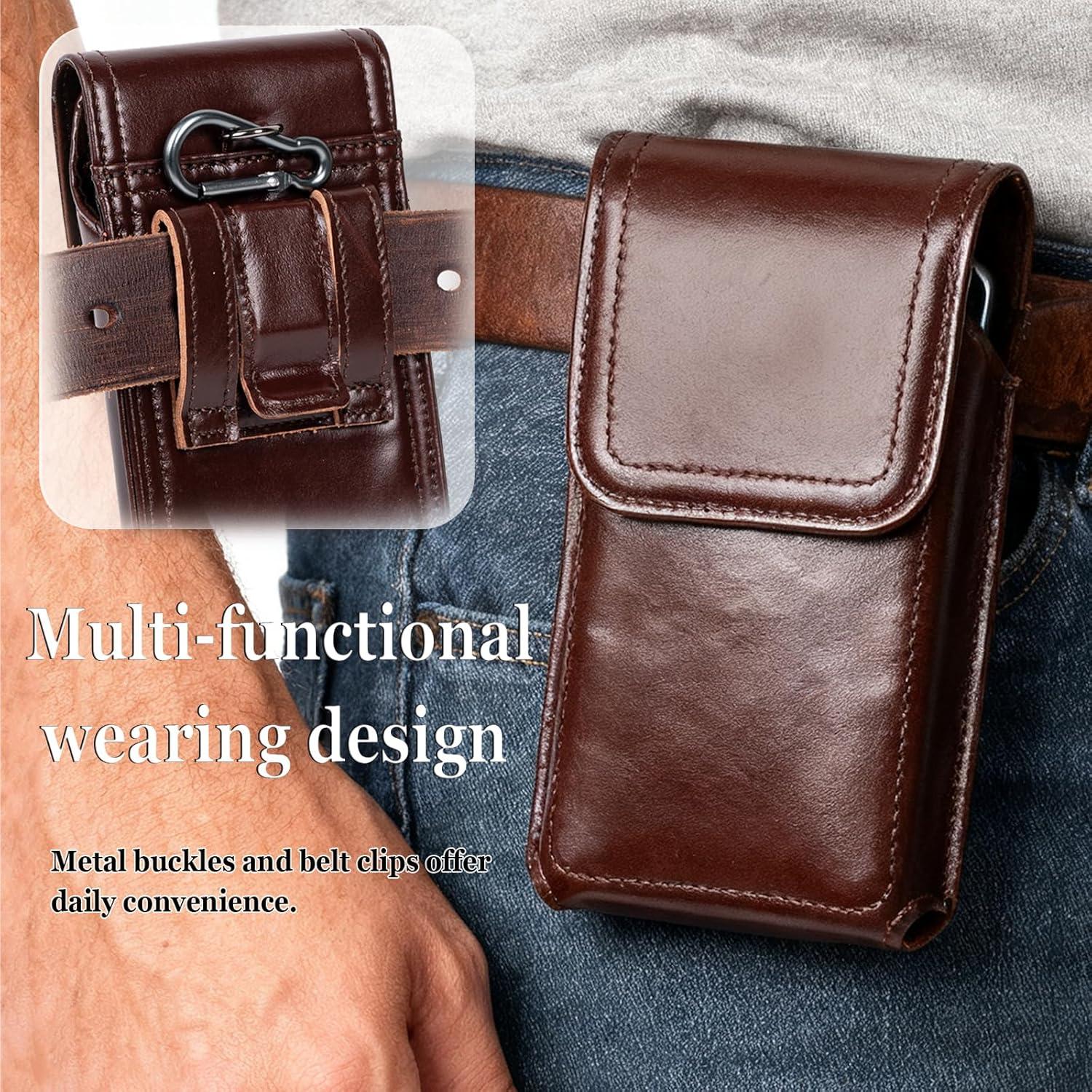 Funda de Teléfono de Cuero Ariscobull Grande Café 9.65x18.54cm