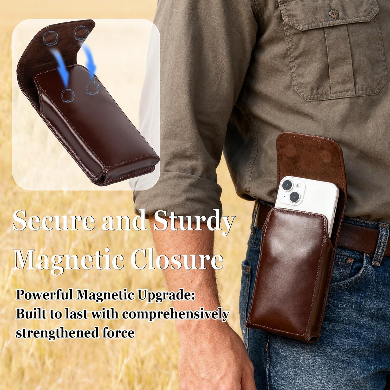 Funda de Teléfono de Cuero Ariscobull Grande Café 9.65x18.54cm