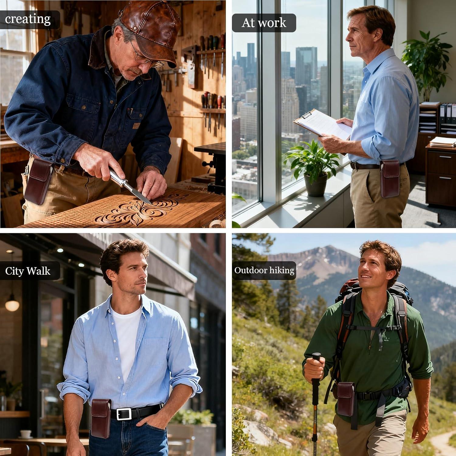 Funda de Teléfono de Cuero Ariscobull Grande Café 9.65x18.54cm