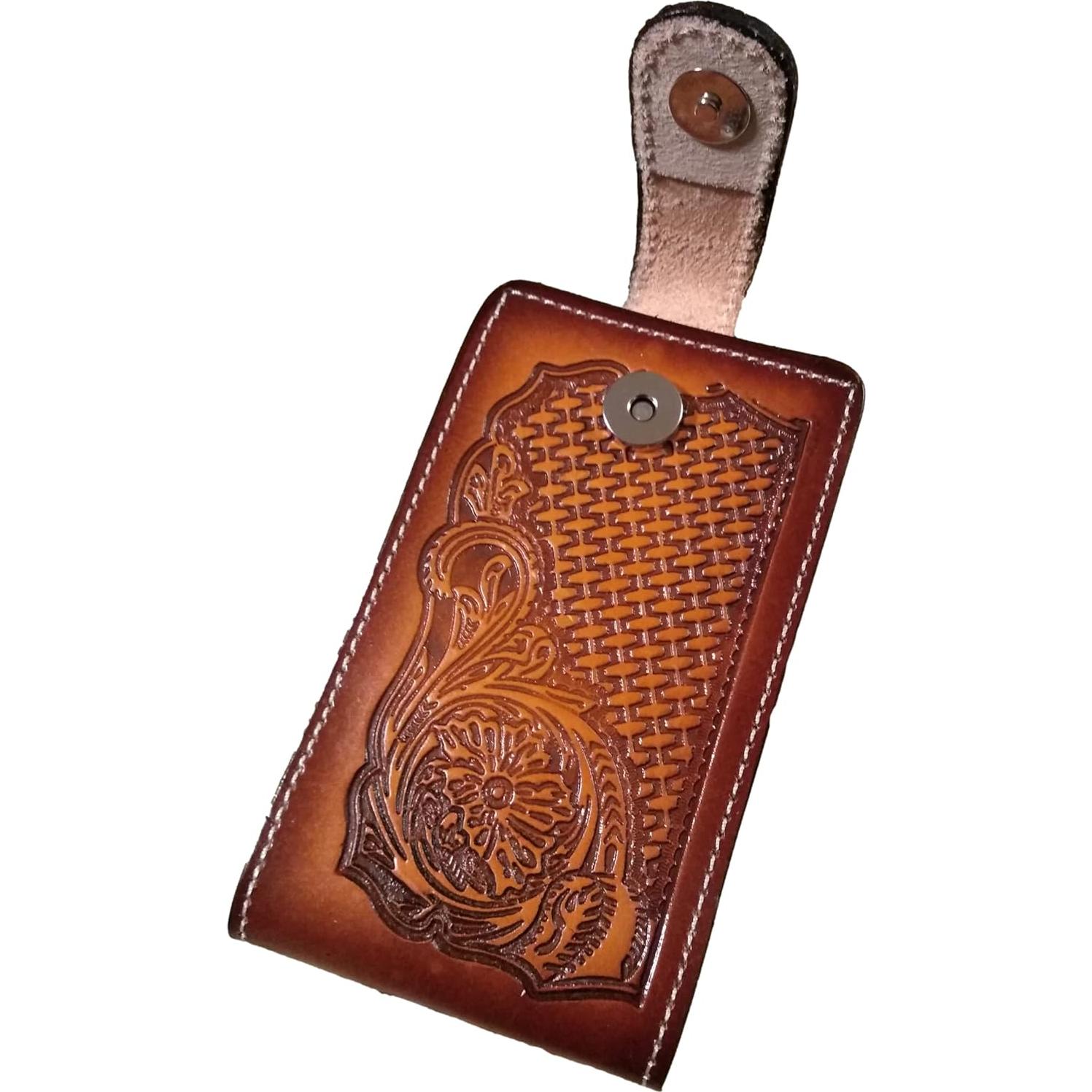 Funda de cuero auténtico para celular con cierre magnético - Naranja