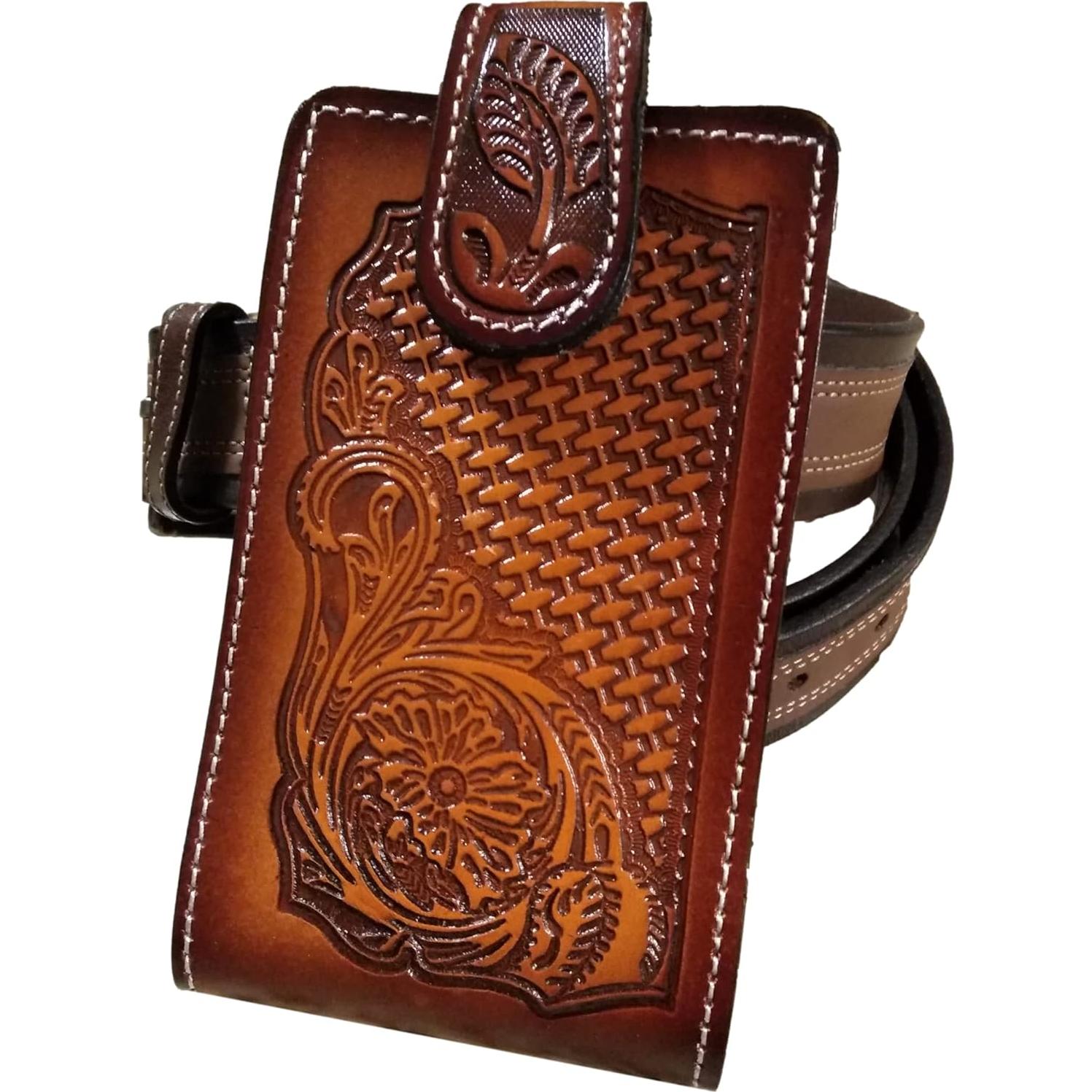 Funda de cuero auténtico para celular con cierre magnético - Naranja