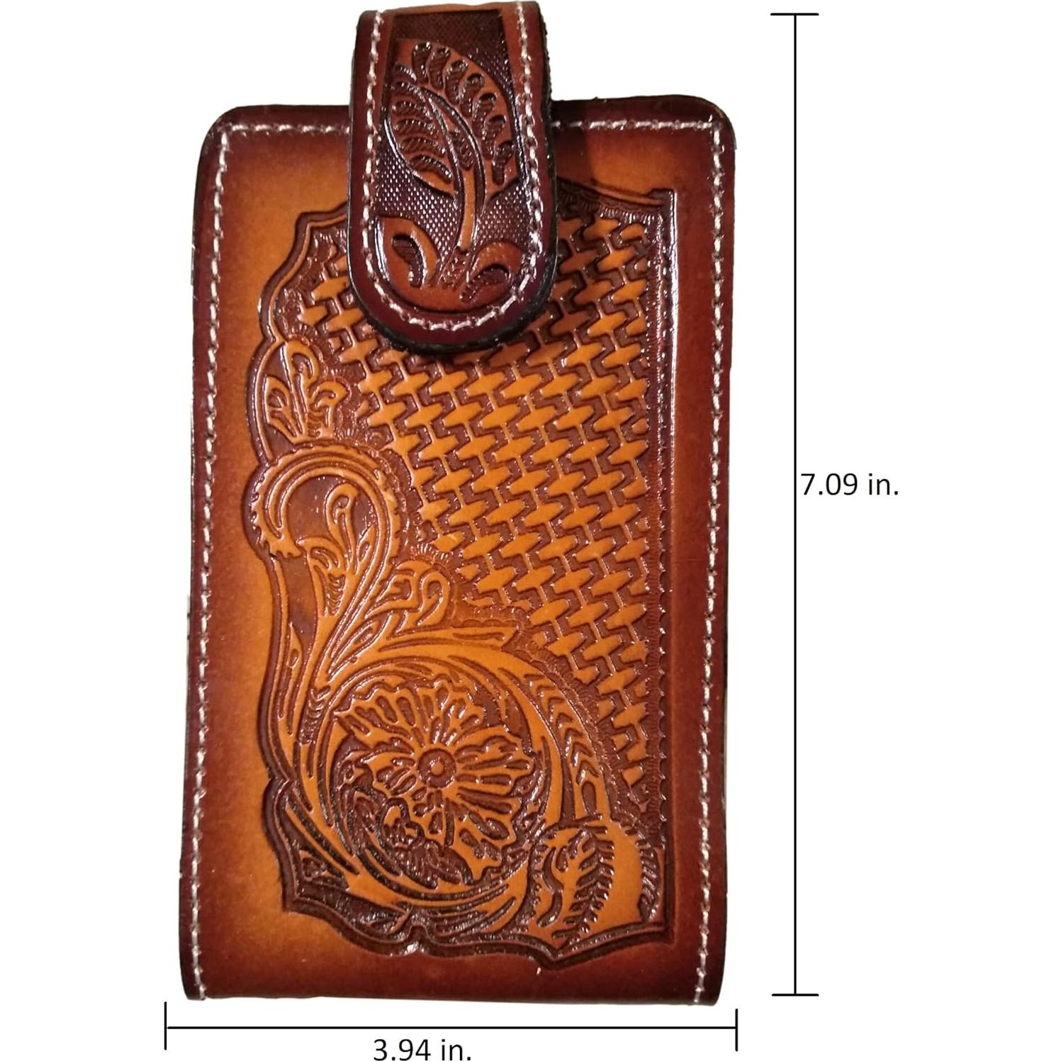 Funda de cuero auténtico para celular con cierre magnético - Naranja