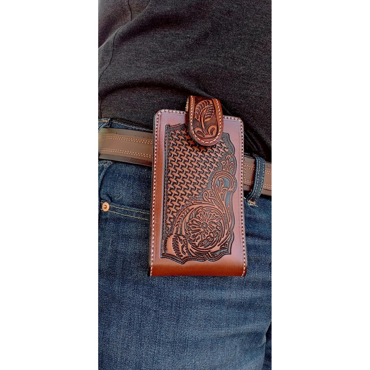 Funda de cuero auténtico para celular con cierre magnético - Naranja