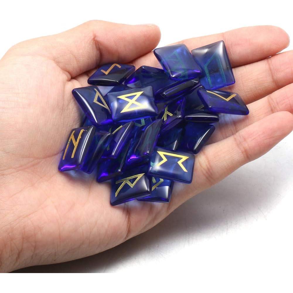Conjunto de 25 Piedras Rúnicas de Vidrio Zotoone - Alfabeto Elder Futhark