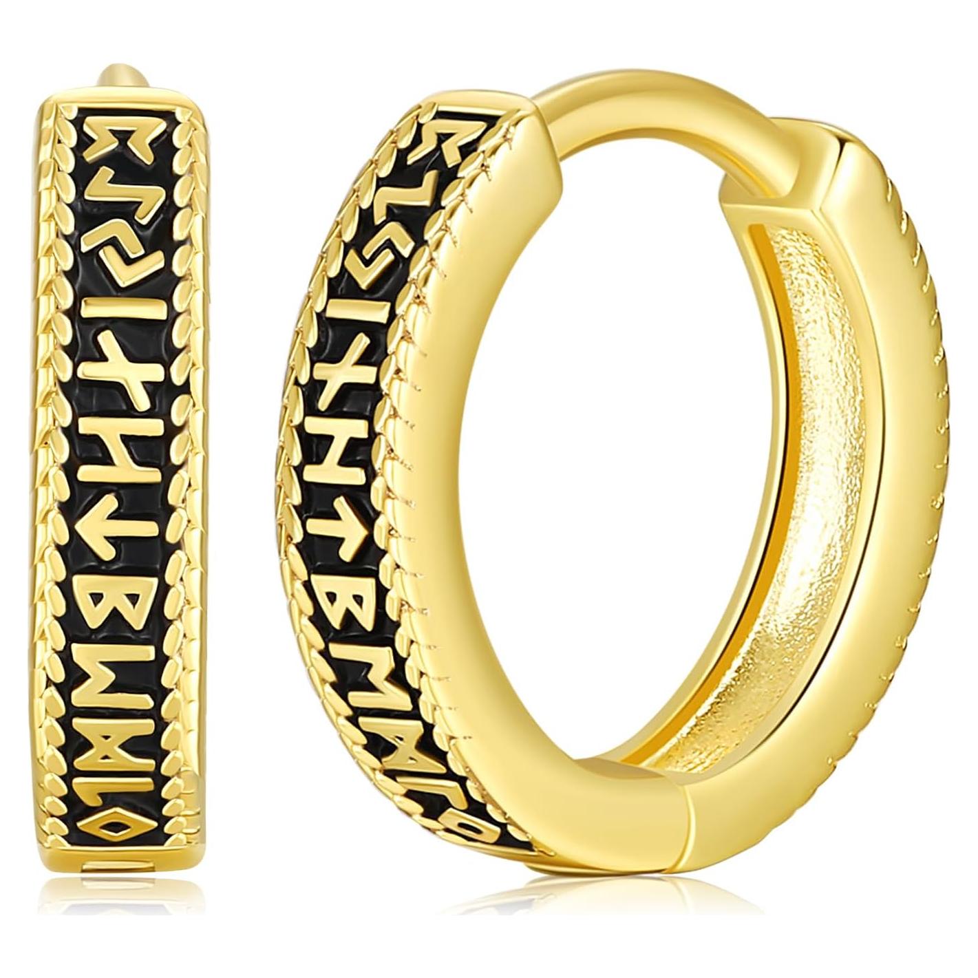 Pendientes Aros de Plata Esterlina 925 Vikingos Runa Nórdica