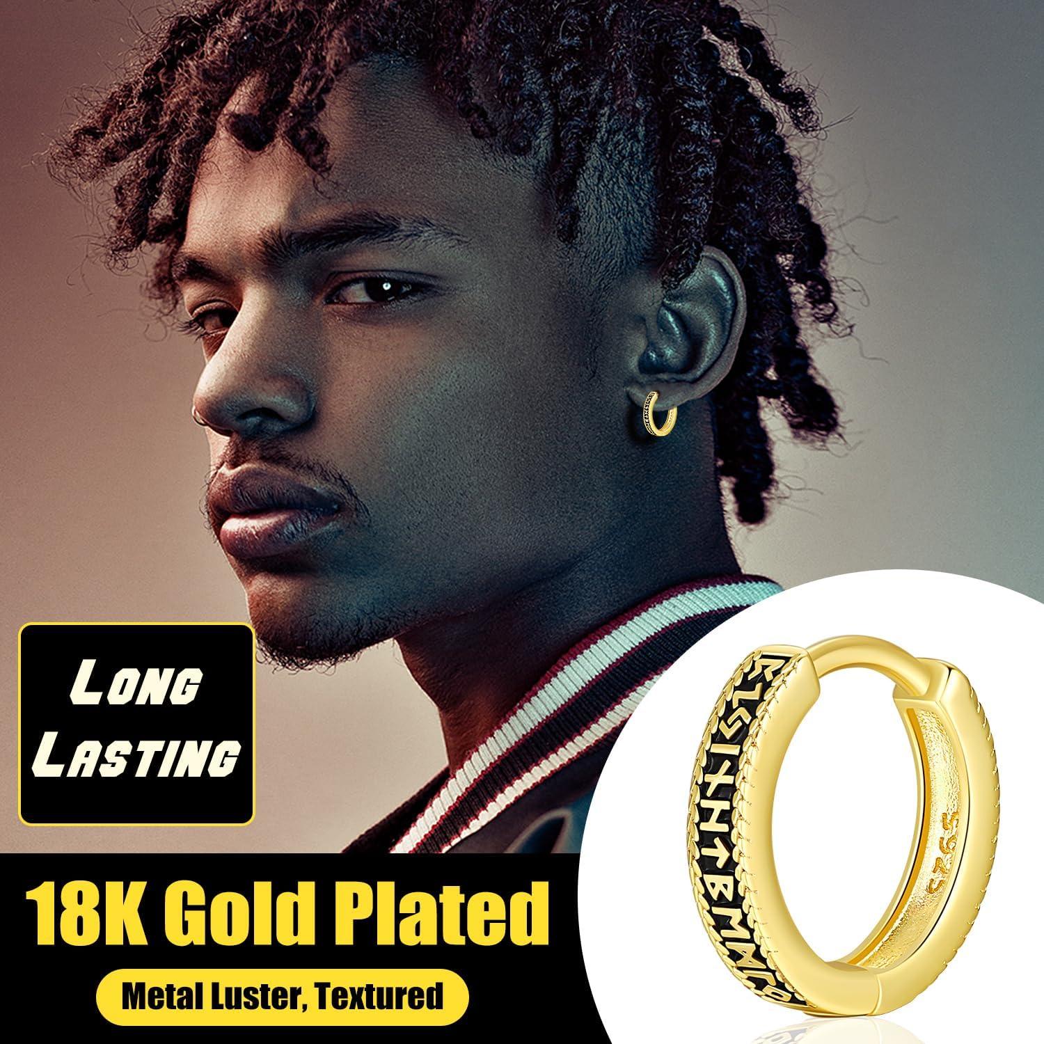 Pendientes Aros de Plata Esterlina 925 Vikingos Runa Nórdica