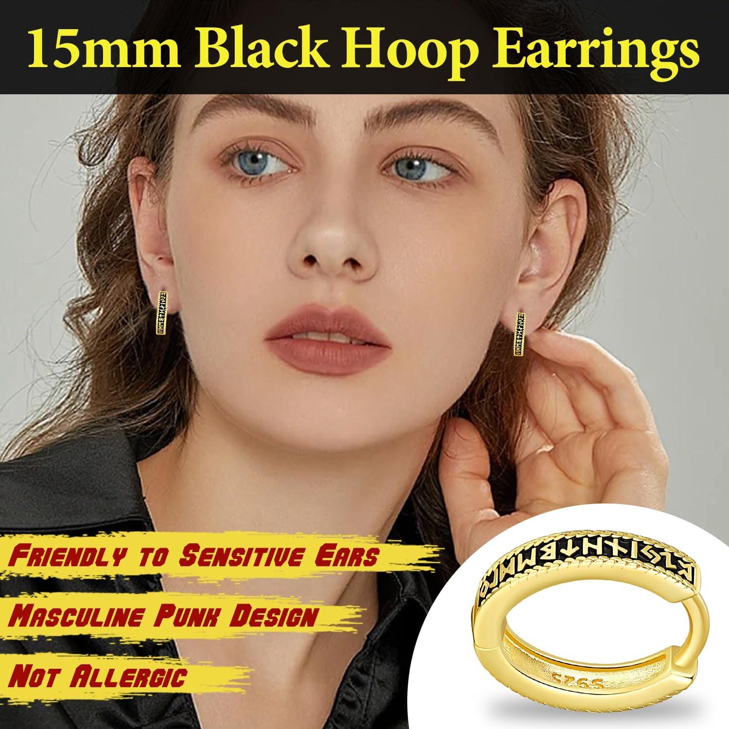 Pendientes Aros de Plata Esterlina 925 Vikingos Runa Nórdica