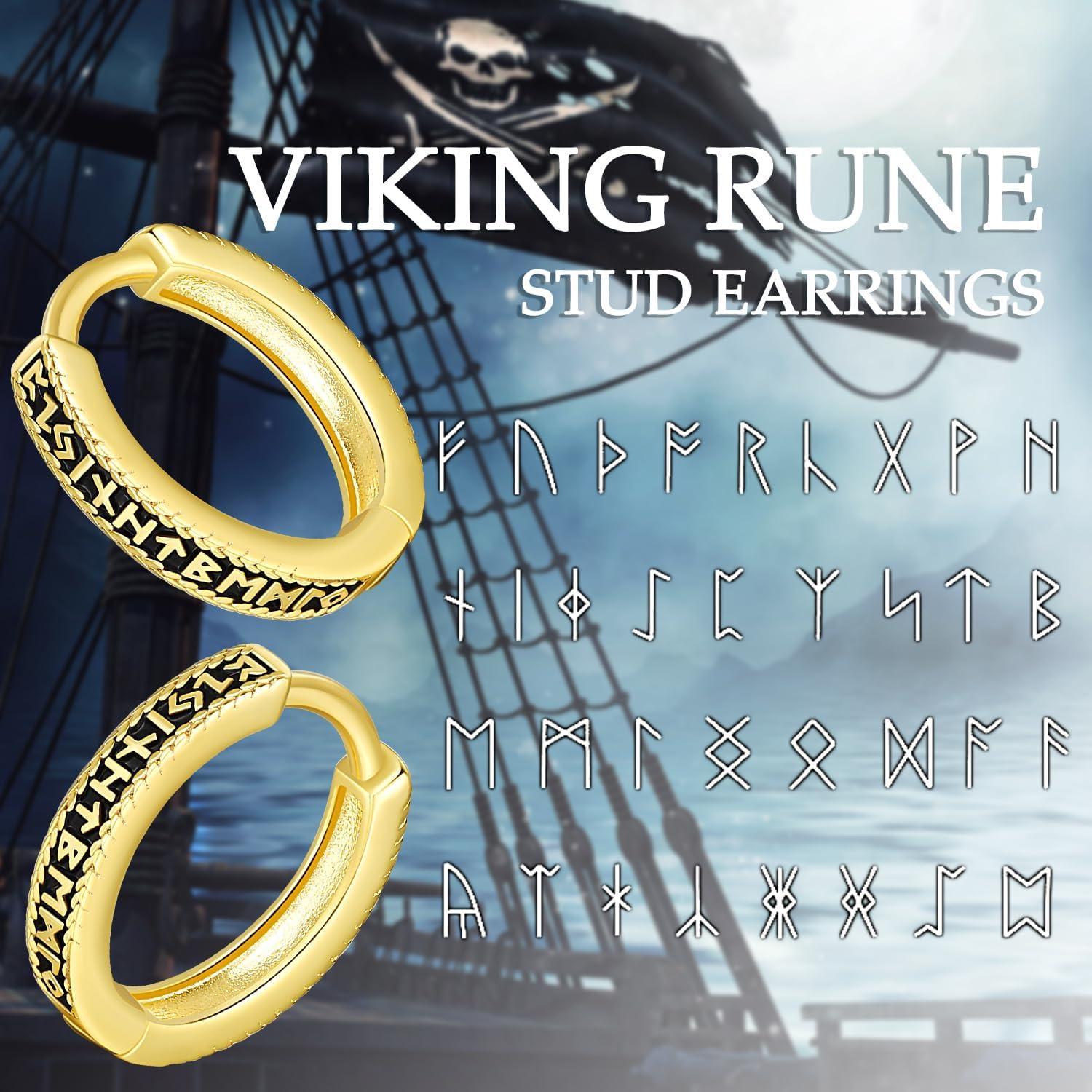 Pendientes Aros de Plata Esterlina 925 Vikingos Runa Nórdica