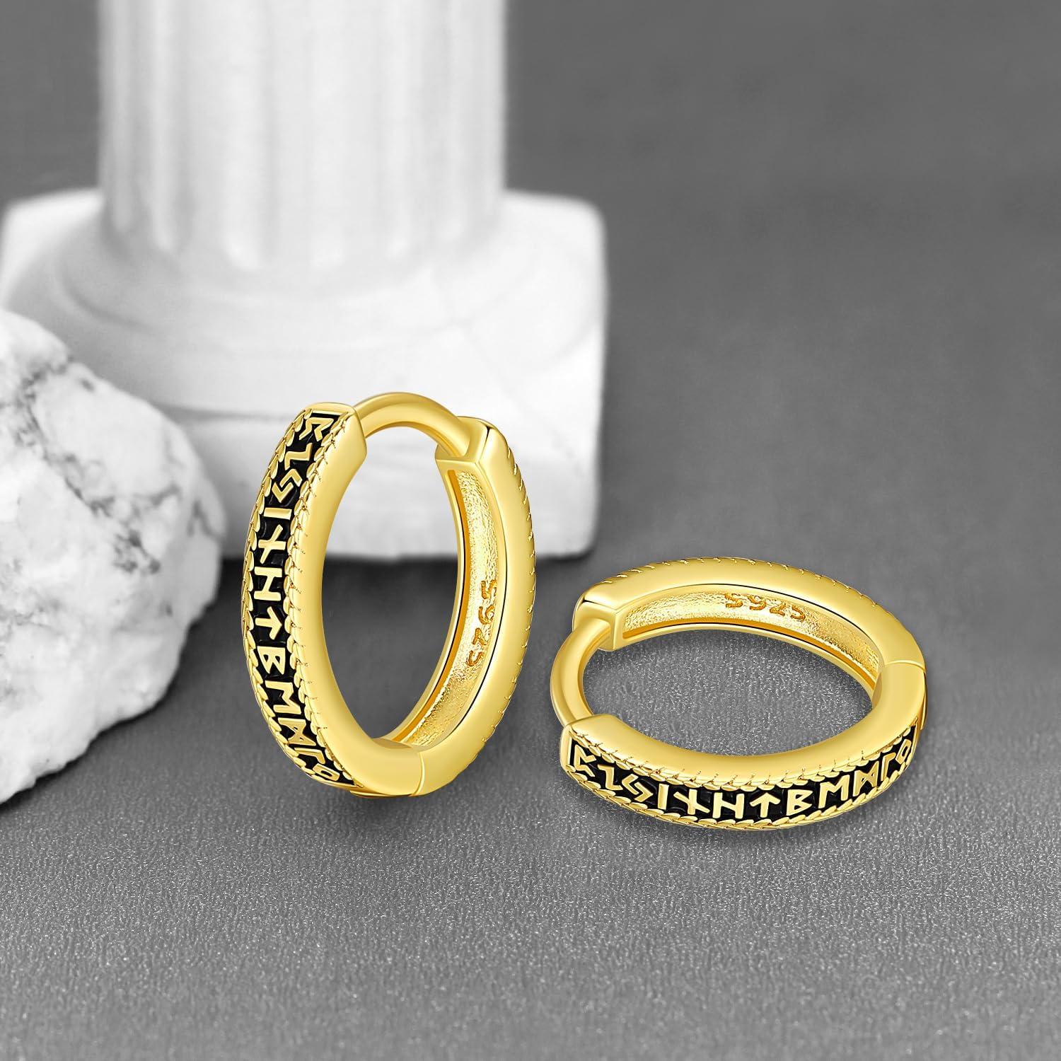 Pendientes Aros de Plata Esterlina 925 Vikingos Runa Nórdica