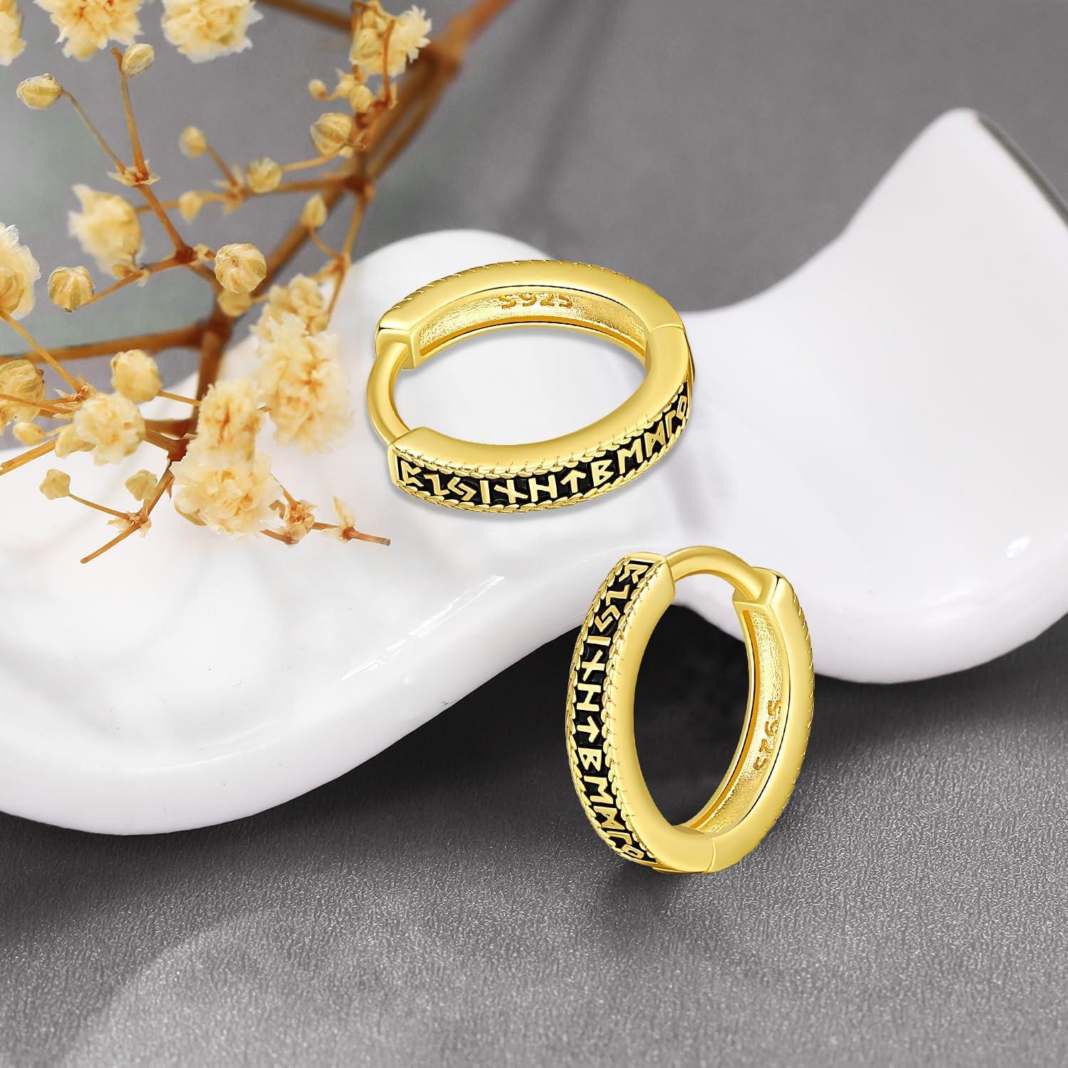 Pendientes Aros de Plata Esterlina 925 Vikingos Runa Nórdica