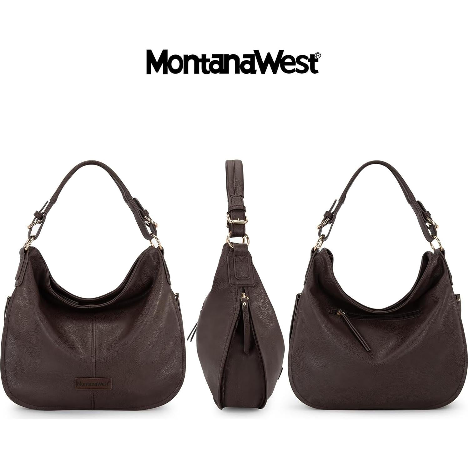 Bolso Hobo Montana West Café para Mujeres, 36x10x32cm