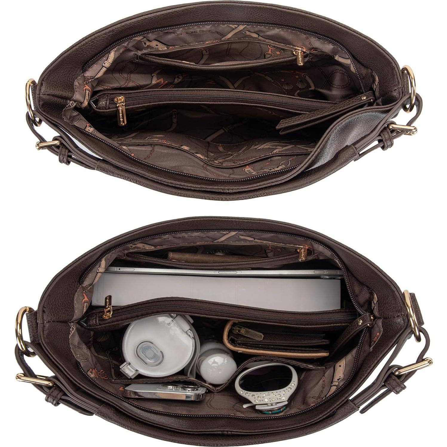 Bolso Hobo Montana West Café para Mujeres, 36x10x32cm