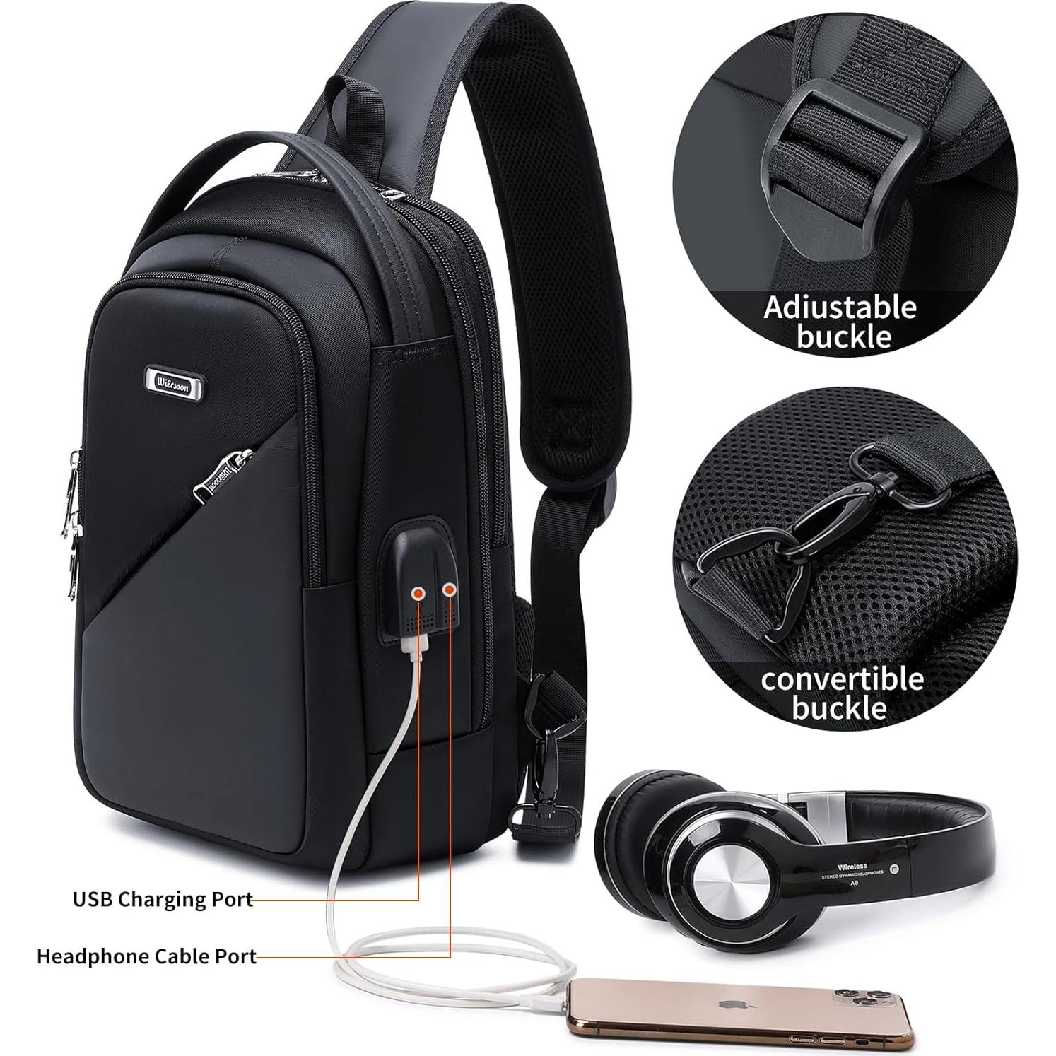 Mochila de Senderismo DUSLANG 13L con Carga USB - Negra
