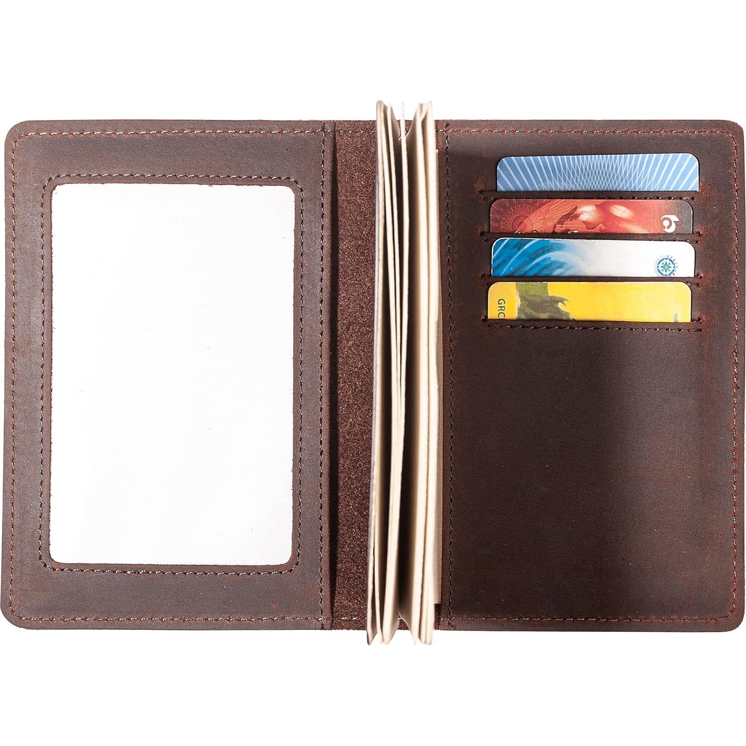 Portafolio de Pasaporte y Tarjeta de Vacunas de Cuero Genuino Café con Bloqueo RFID