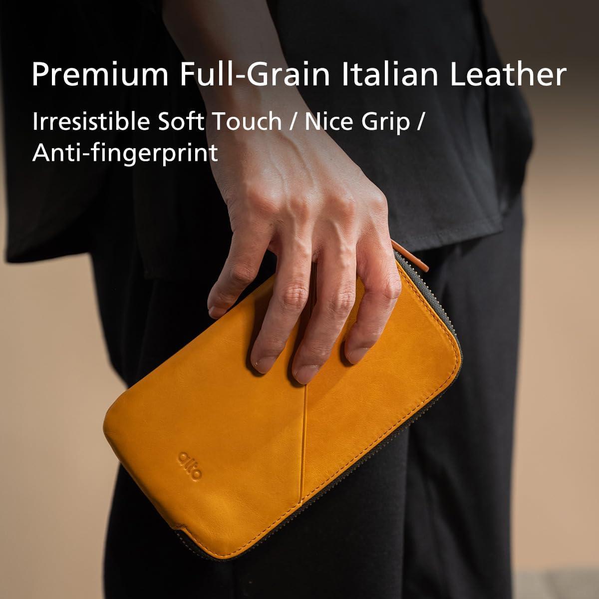 Billetera de Viaje Alto de Cuero Italiano para Teléfonos hasta 17.3 cm