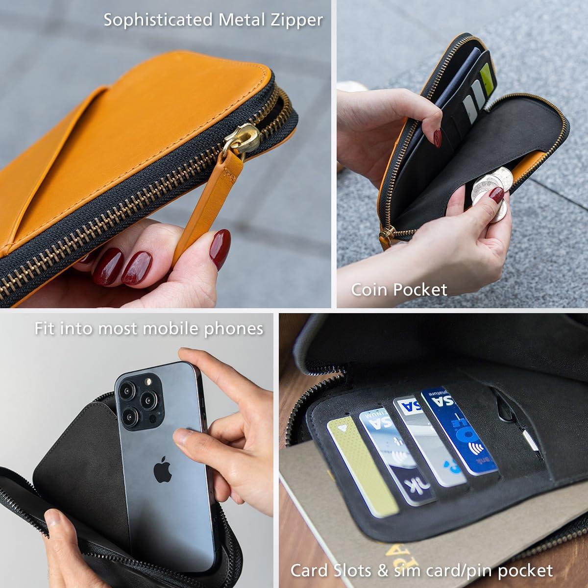 Billetera de Viaje Alto de Cuero Italiano para Teléfonos hasta 17.3 cm