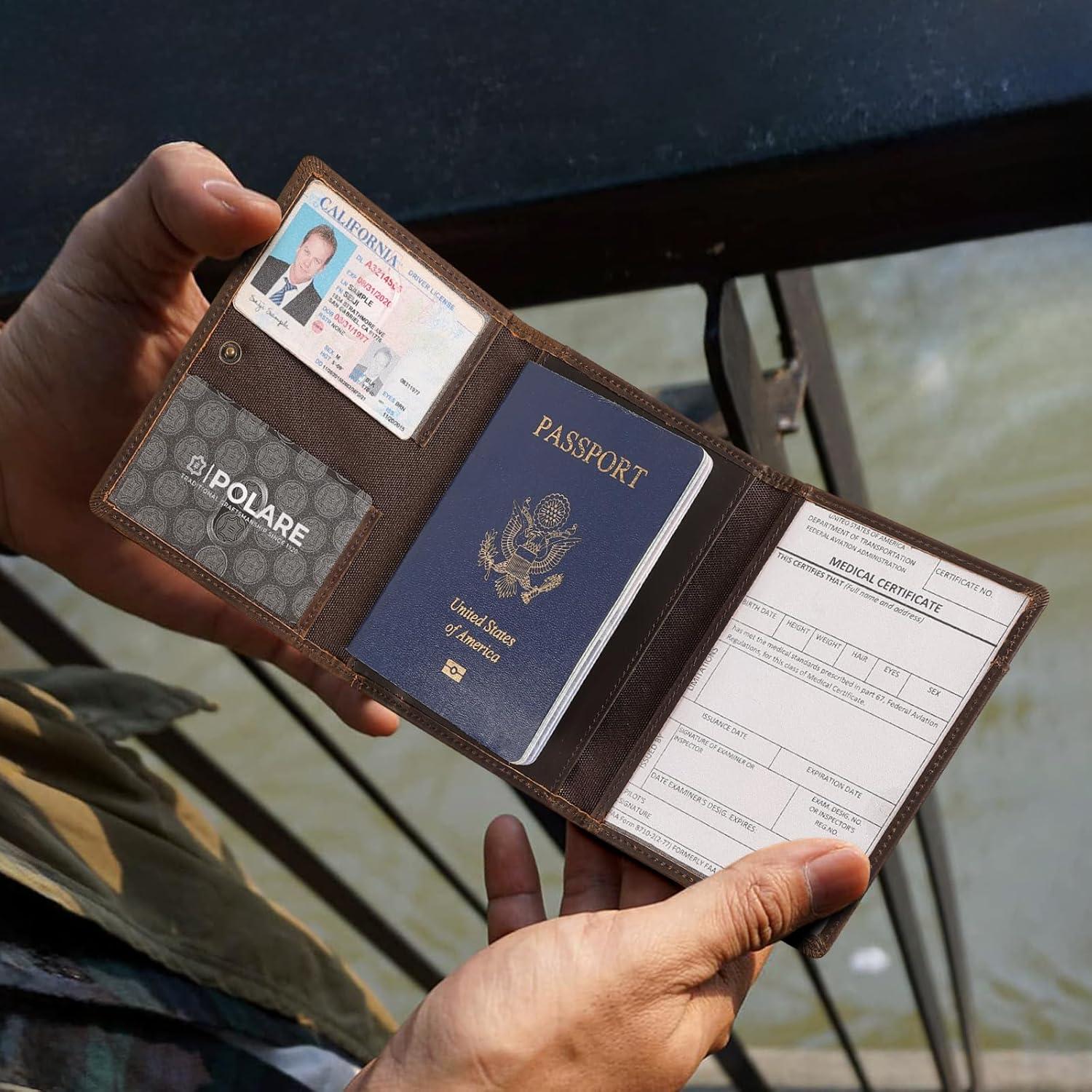 Billetera Piloto de Cuero Polare con Bloqueo RFID - Marrón Oscuro