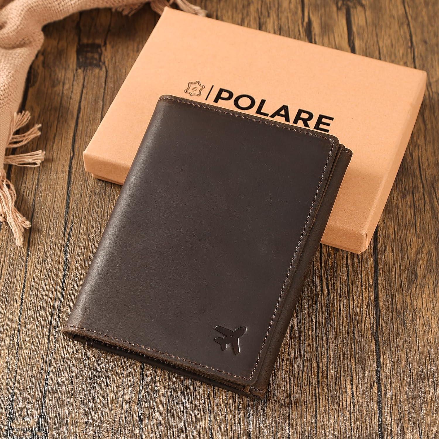 Billetera Piloto de Cuero Polare con Bloqueo RFID - Marrón Oscuro