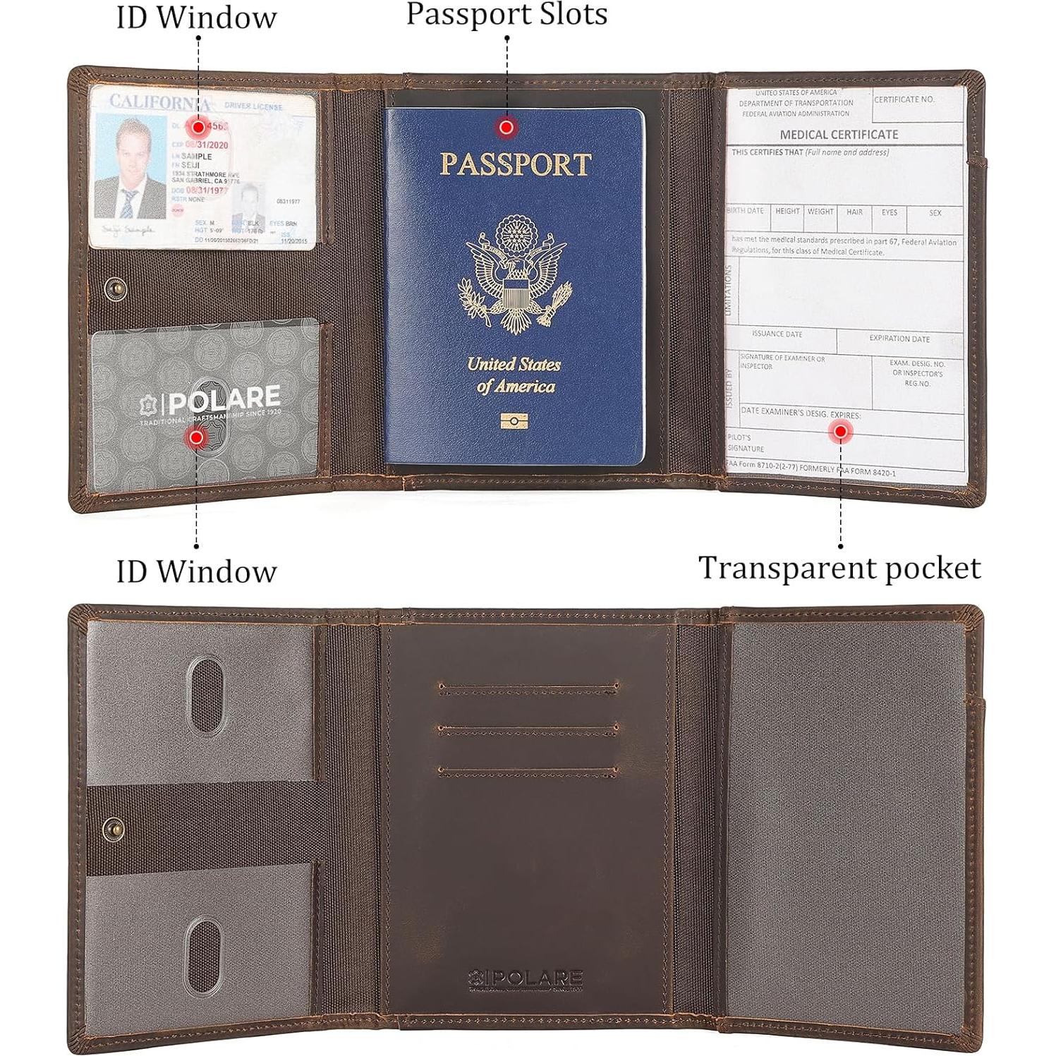 Billetera Piloto de Cuero Polare con Bloqueo RFID - Marrón Oscuro