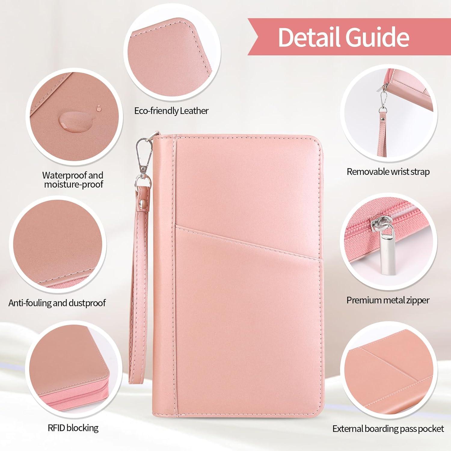 Portafolios de Pasaporte KISSKI Rosa con Bloqueo RFID