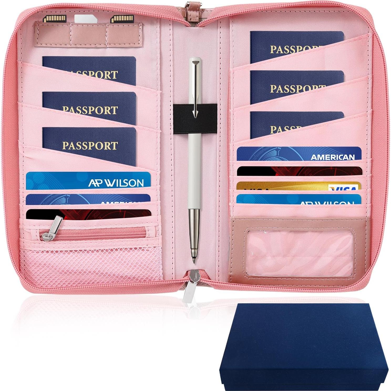 Portafolios de Pasaporte KISSKI Rosa con Bloqueo RFID