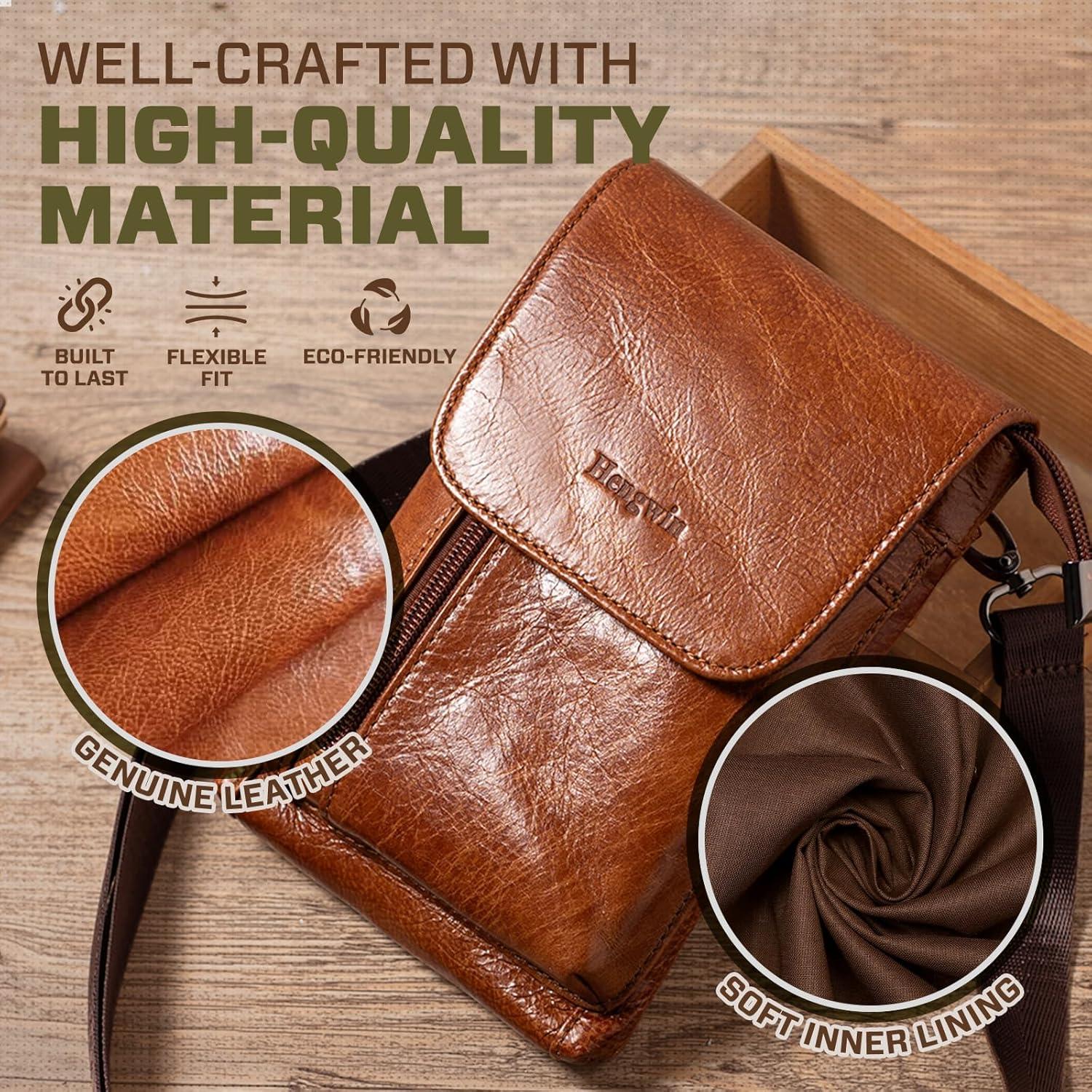 Bolso Cruzado de Cuero Genuino Hengwin para Teléfono Marrón