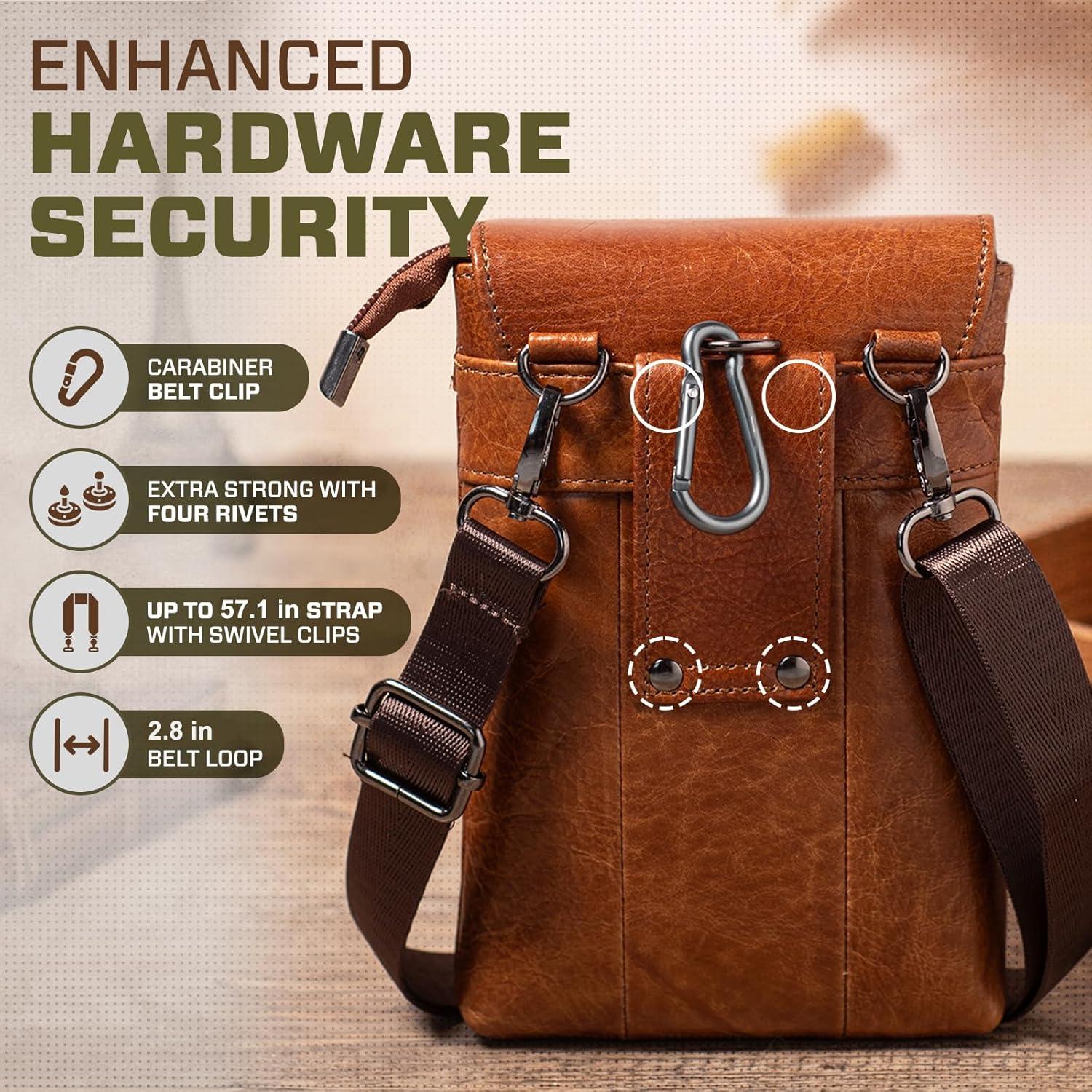 Bolso Cruzado de Cuero Genuino Hengwin para Teléfono Marrón