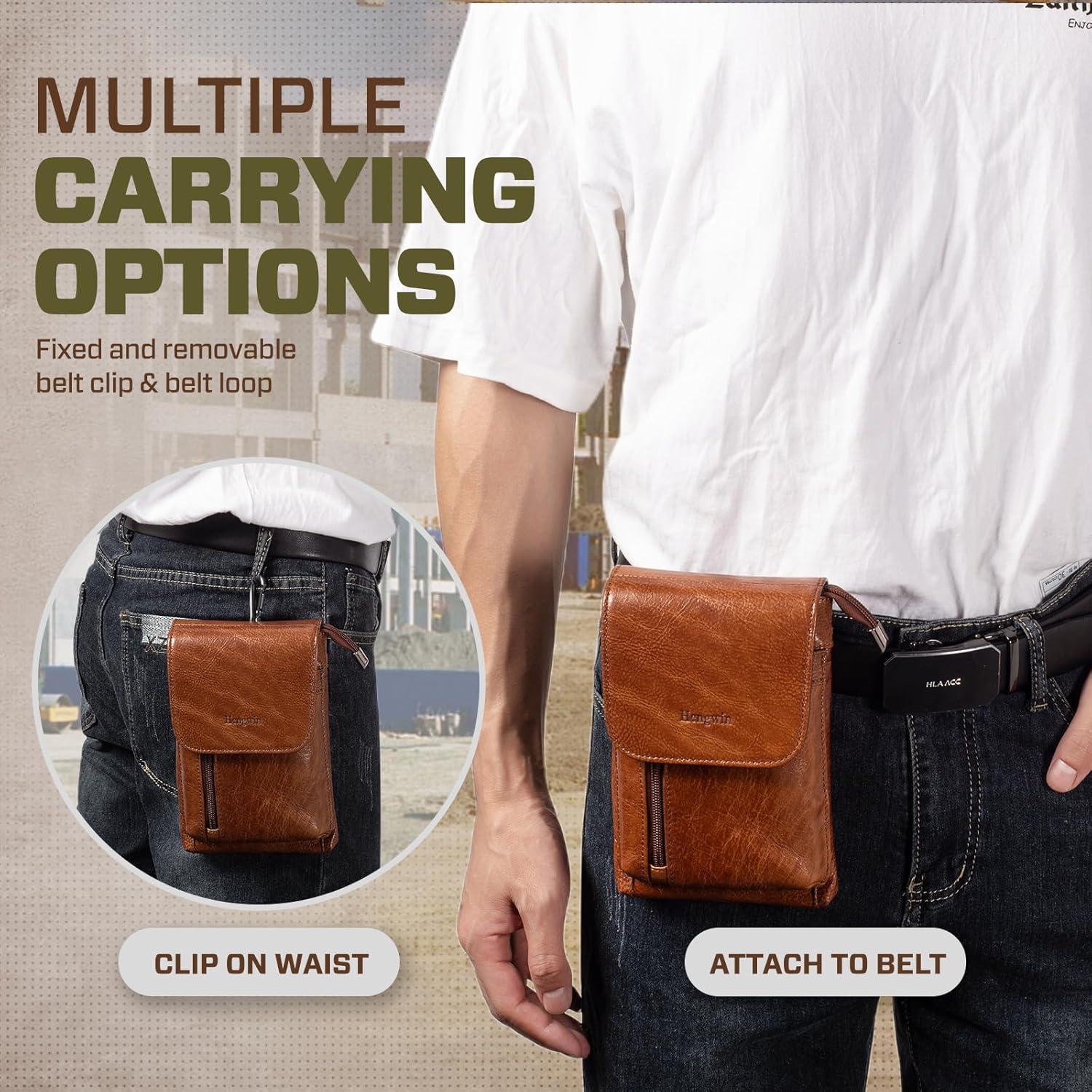 Bolso Cruzado de Cuero Genuino Hengwin para Teléfono Marrón