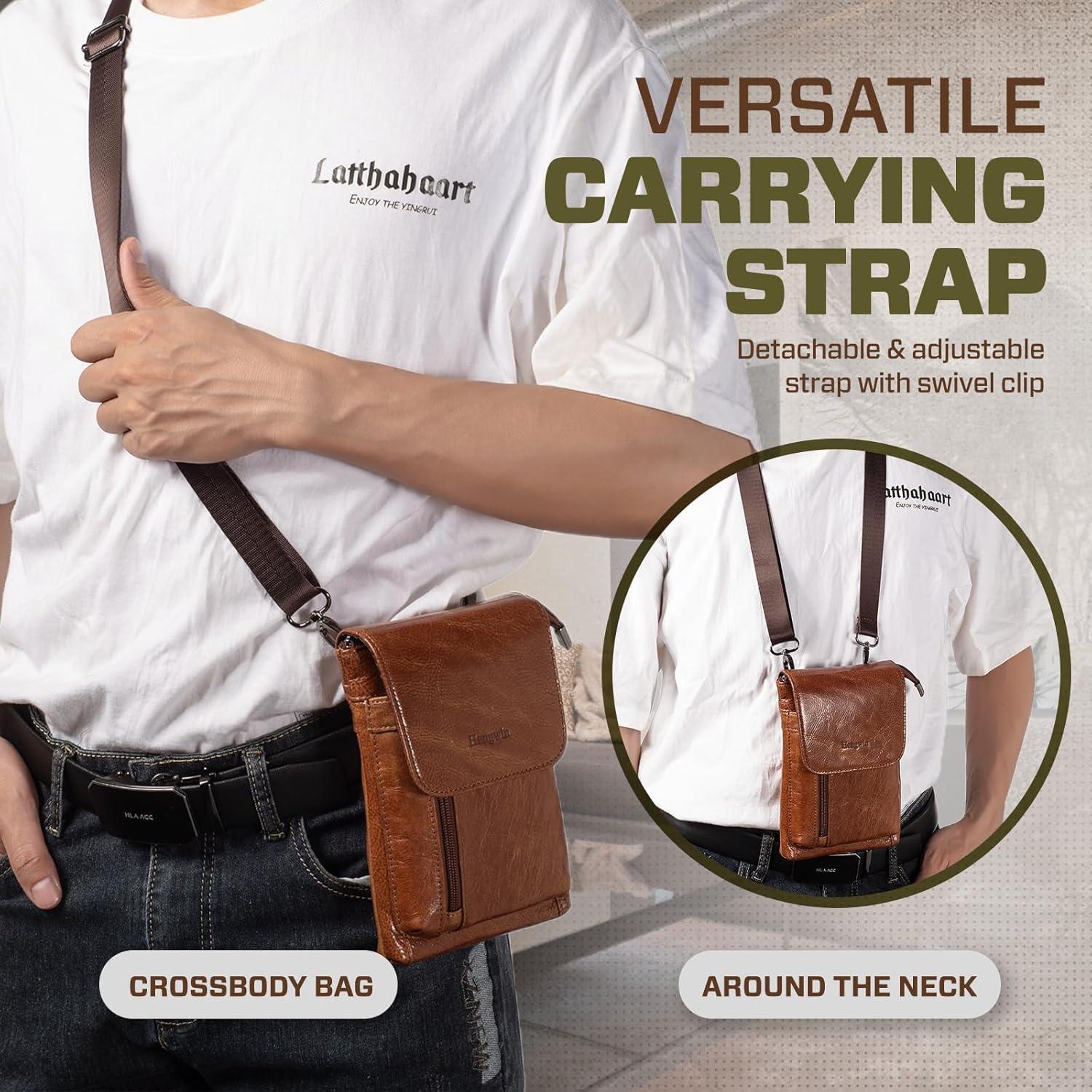 Bolso Cruzado de Cuero Genuino Hengwin para Teléfono Marrón