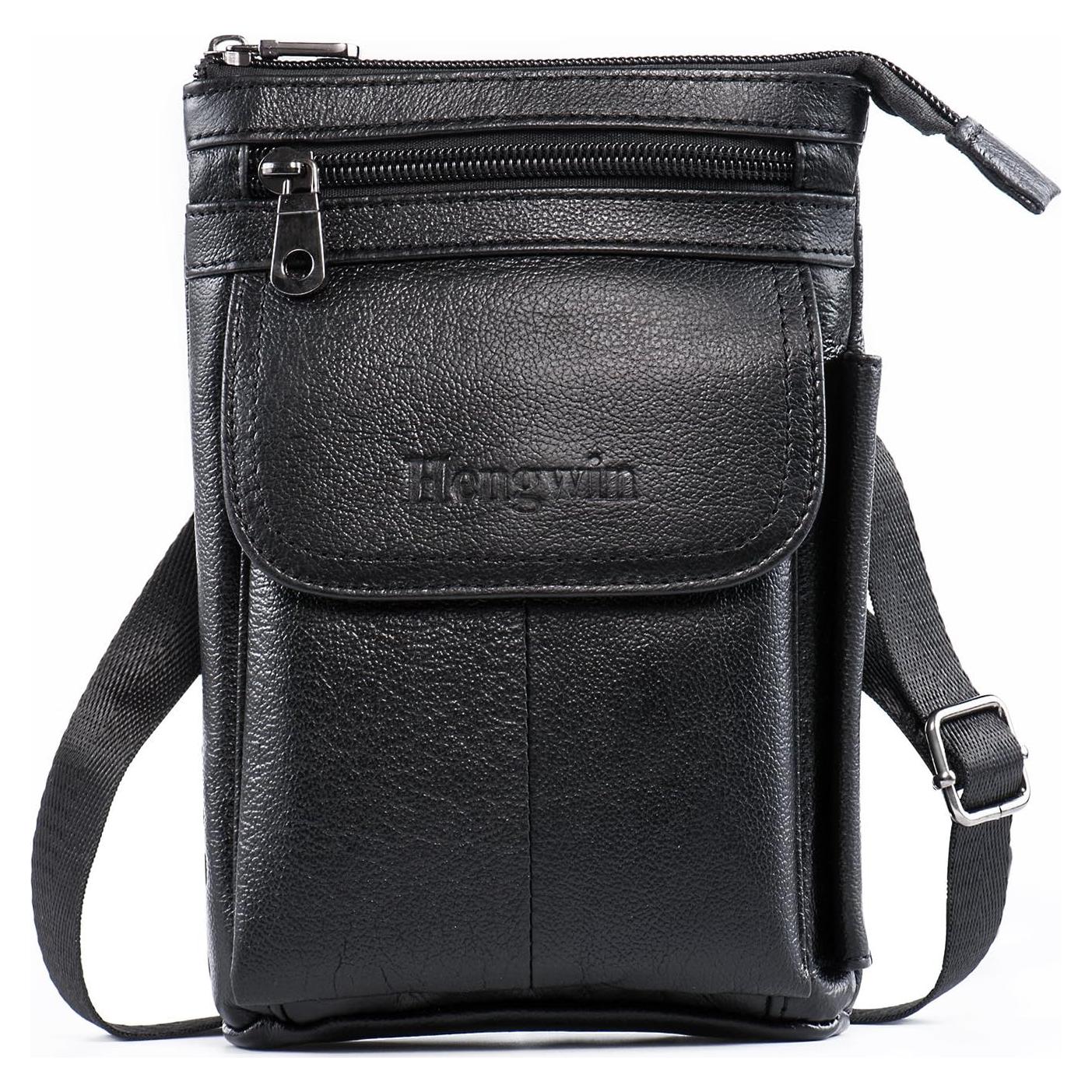Bolso Cruzado de Cuero Genuino Hengwin para Teléfono y Pasaporte