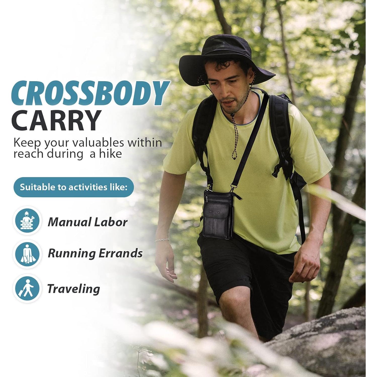 Bolso Cruzado de Cuero Genuino Hengwin para Teléfono y Pasaporte