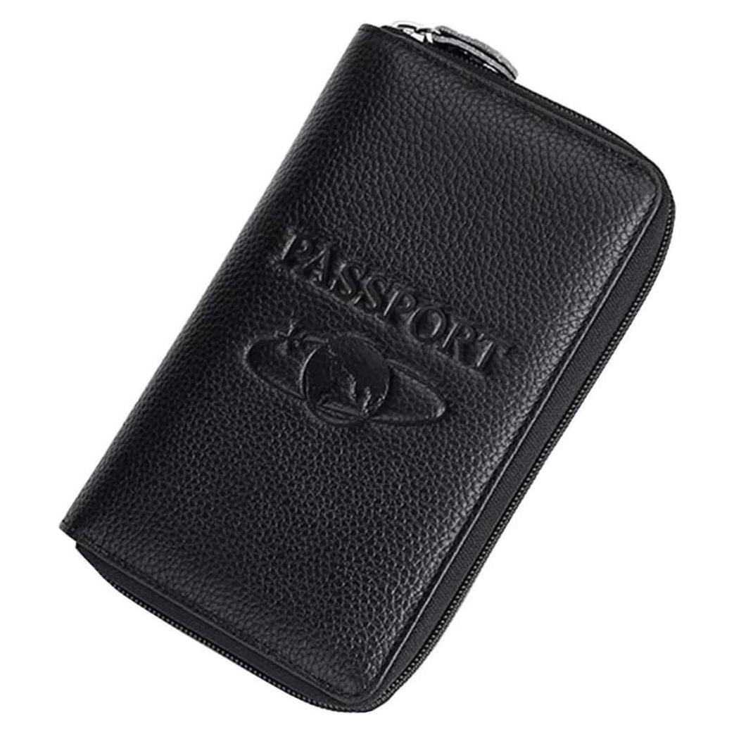 Billetera de Pasaporte de Cuero Genuino QAZSE con Bloqueo RFID
