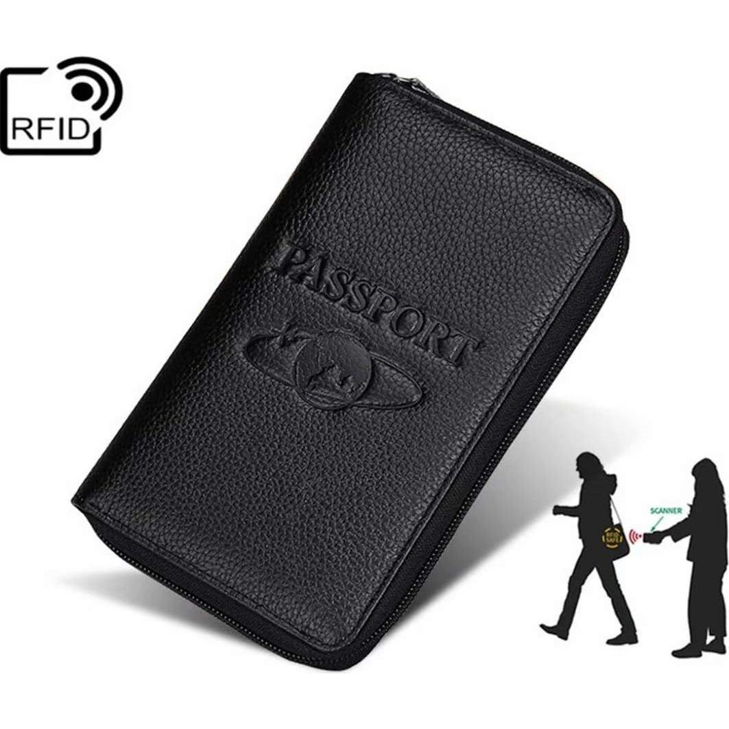 Billetera de Pasaporte de Cuero Genuino QAZSE con Bloqueo RFID