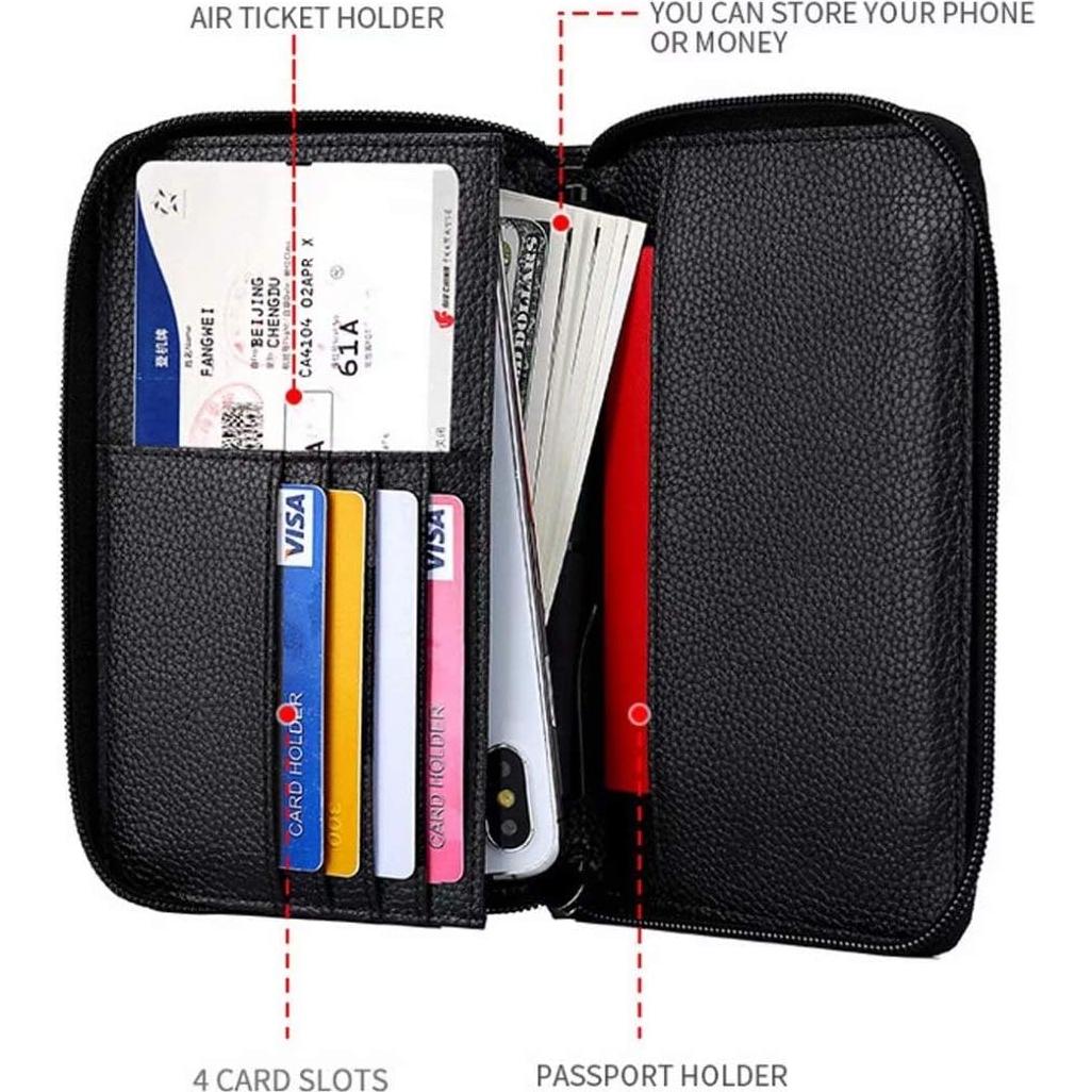 Billetera de Pasaporte de Cuero Genuino QAZSE con Bloqueo RFID