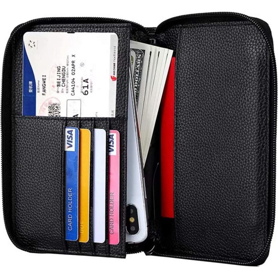 Billetera de Pasaporte de Cuero Genuino QAZSE con Bloqueo RFID