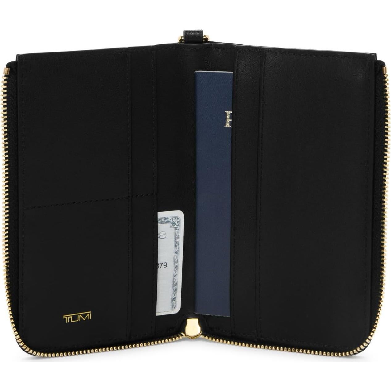 Estuche de Pasaporte Tumi Negro/Dorado con 4 Bolsillos