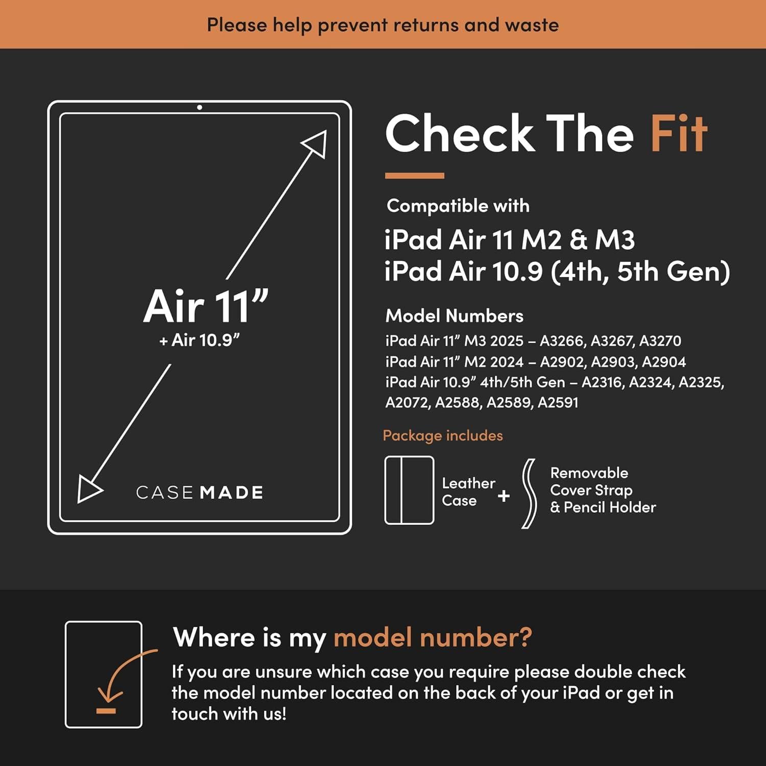 Funda de Cuero Real Casemade para iPad Air 10.9" M3/M2 - Marrón Claro