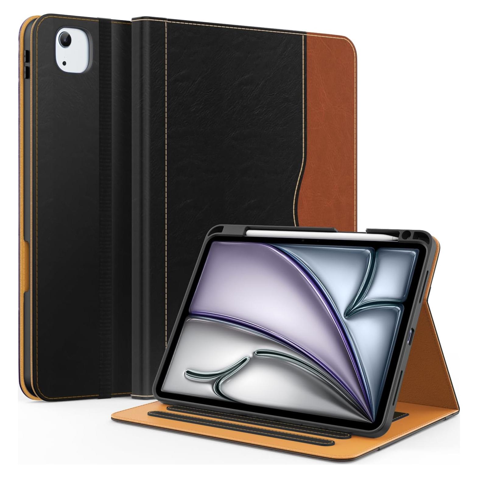 Funda de Cuero ZoneFoker para iPad Air 10.9" 2022/2020 - Negro/Marrón