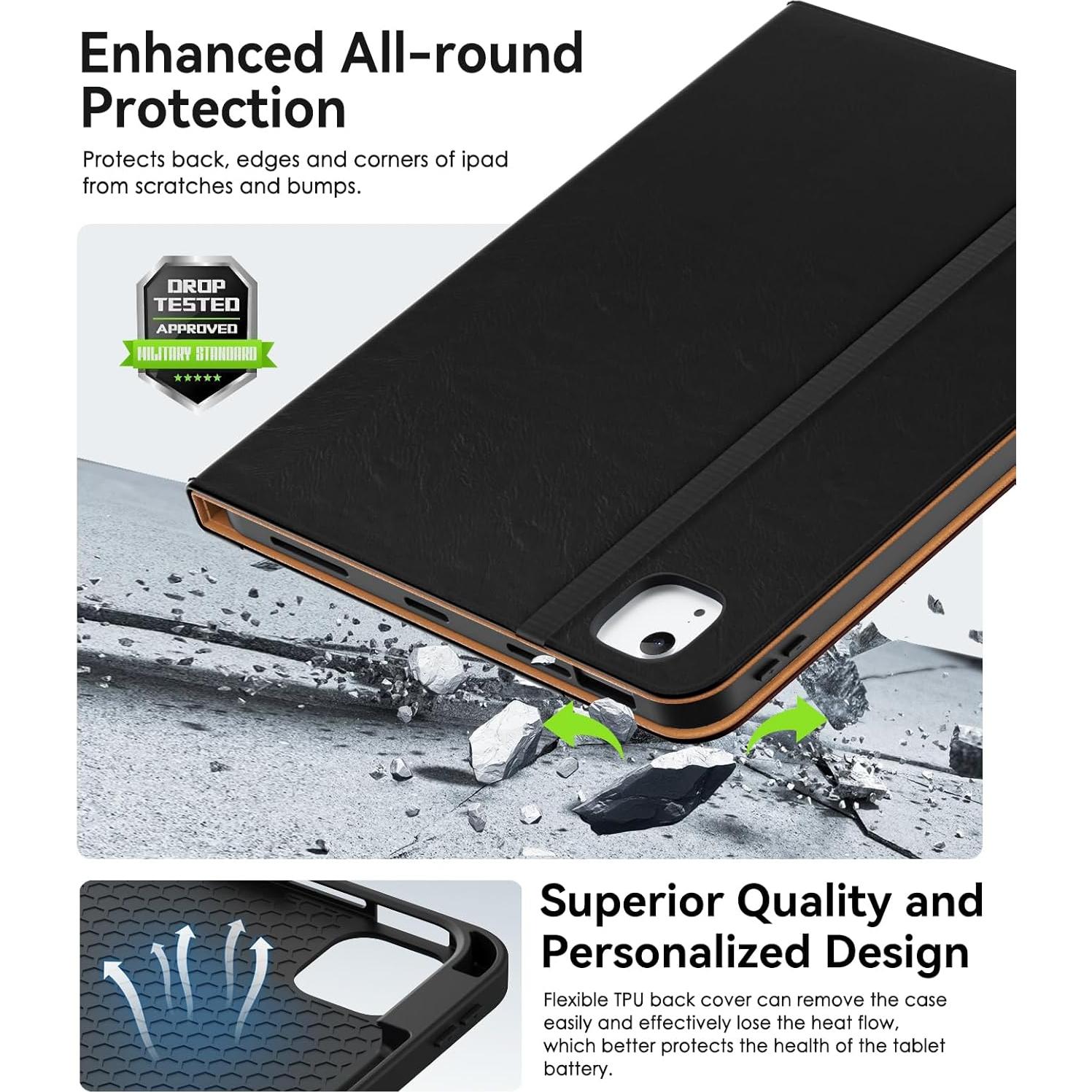 Funda de Cuero ZoneFoker para iPad Air 10.9" 2022/2020 - Negro/Marrón