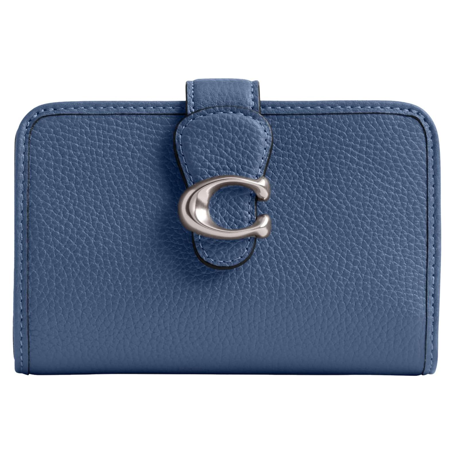 Billetera Mediana Coach Tabby Cuero Pebble Azul Cielo