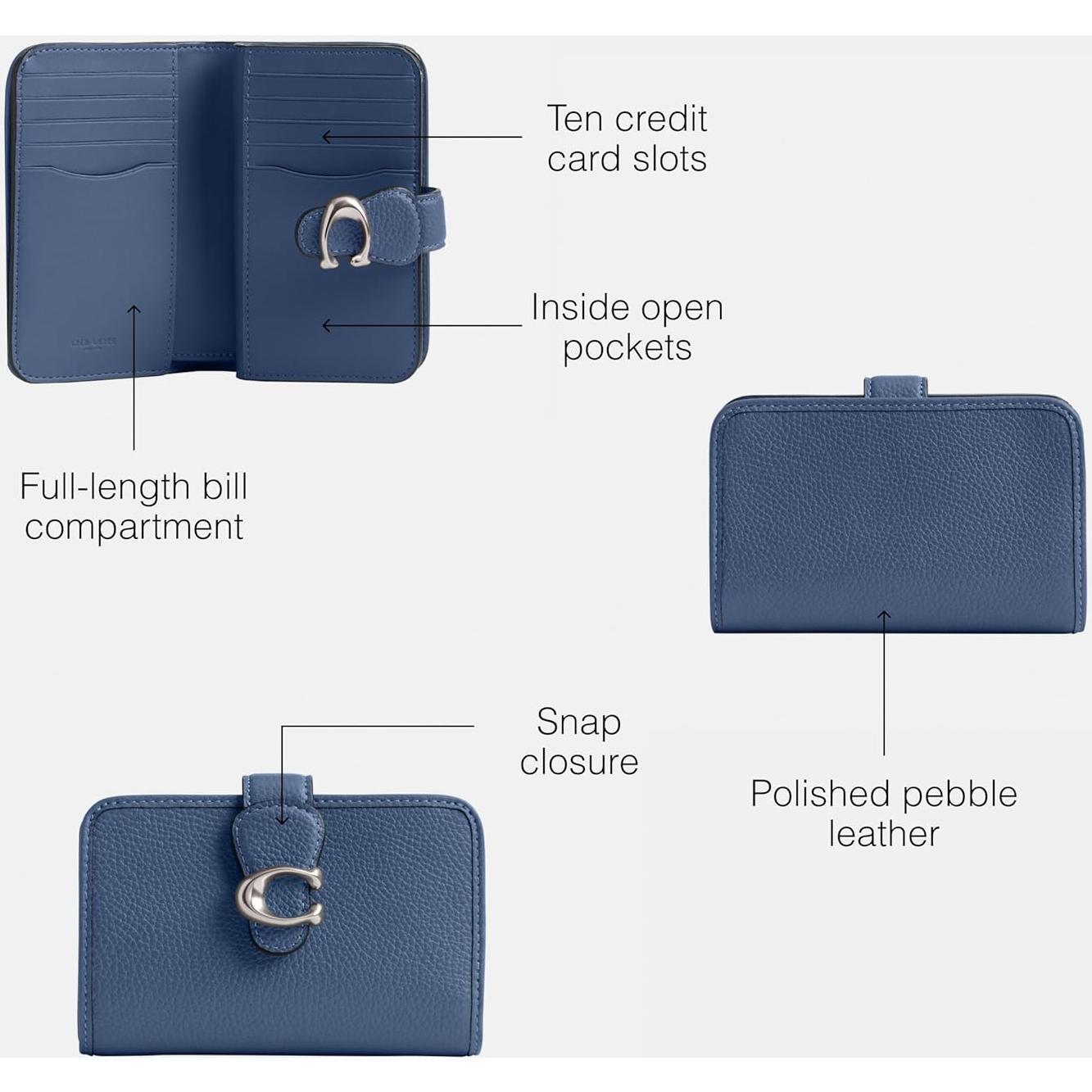 Billetera Mediana Coach Tabby Cuero Pebble Azul Cielo