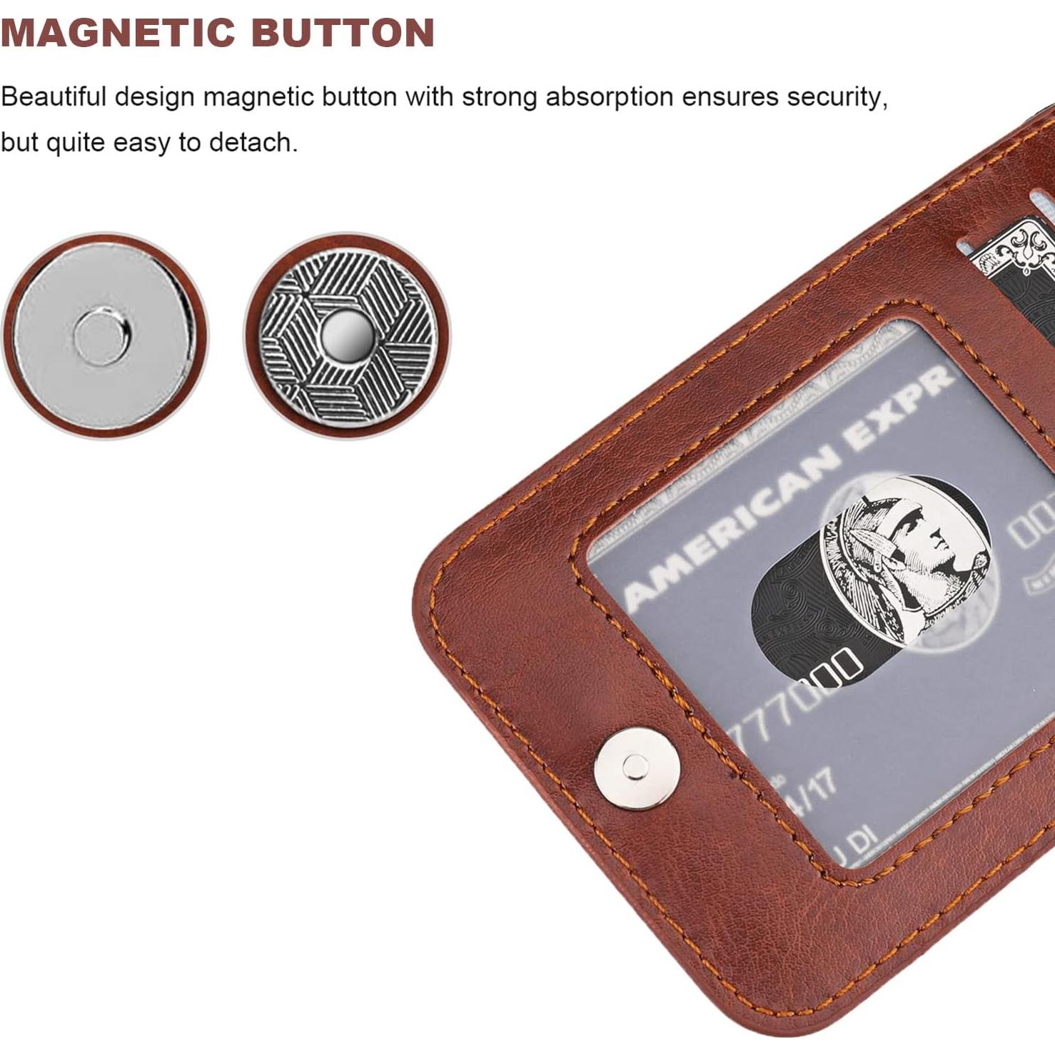 Funda de iPhone 14 KIHUWEY con billetera y soporte - Cuero Marrón