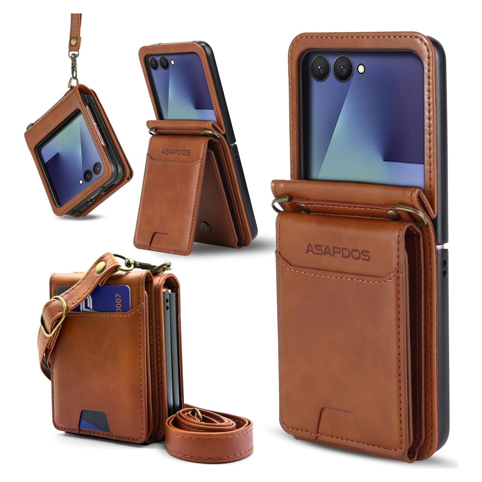 Funda de Cartera de Cuero PU ASAPDOS para Galaxy Z Flip 7 - Marrón