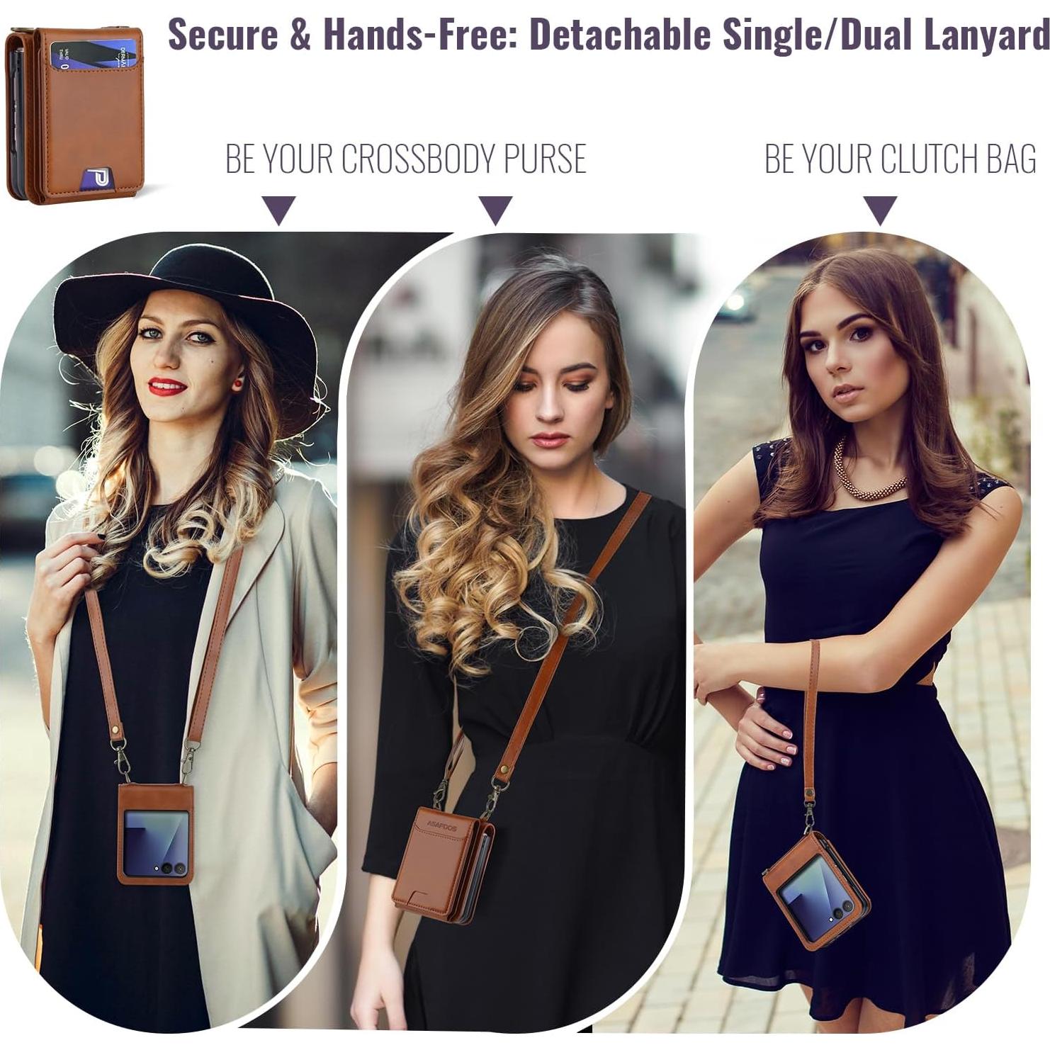 Funda de Cartera de Cuero PU ASAPDOS para Galaxy Z Flip 7 - Marrón