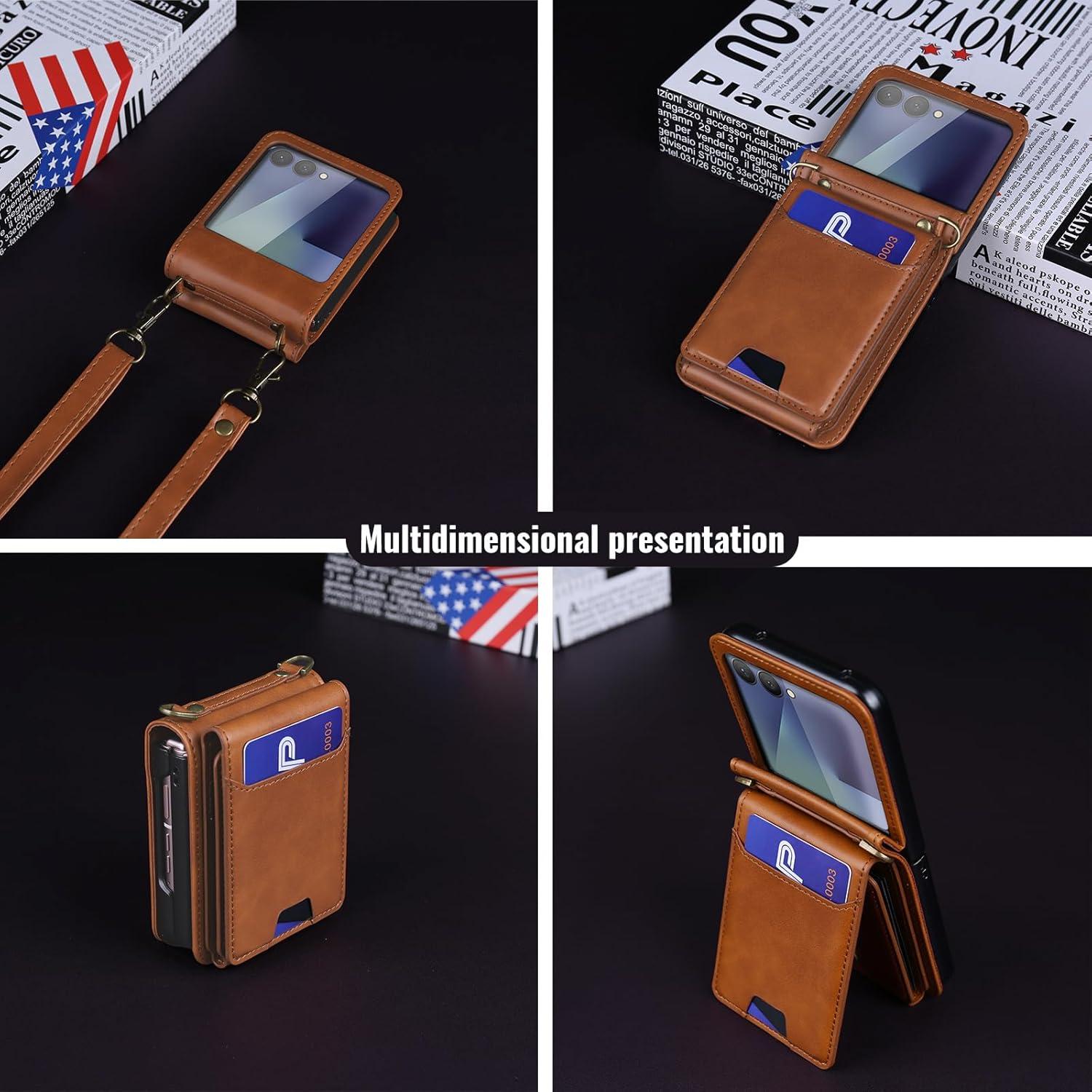 Funda de Cartera de Cuero PU ASAPDOS para Galaxy Z Flip 7 - Marrón