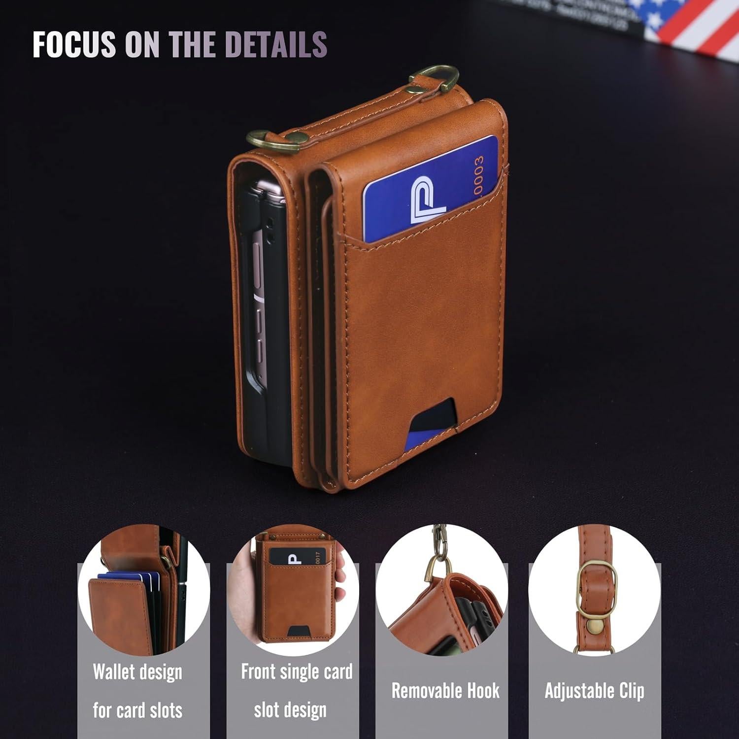 Funda de Cartera de Cuero PU ASAPDOS para Galaxy Z Flip 7 - Marrón