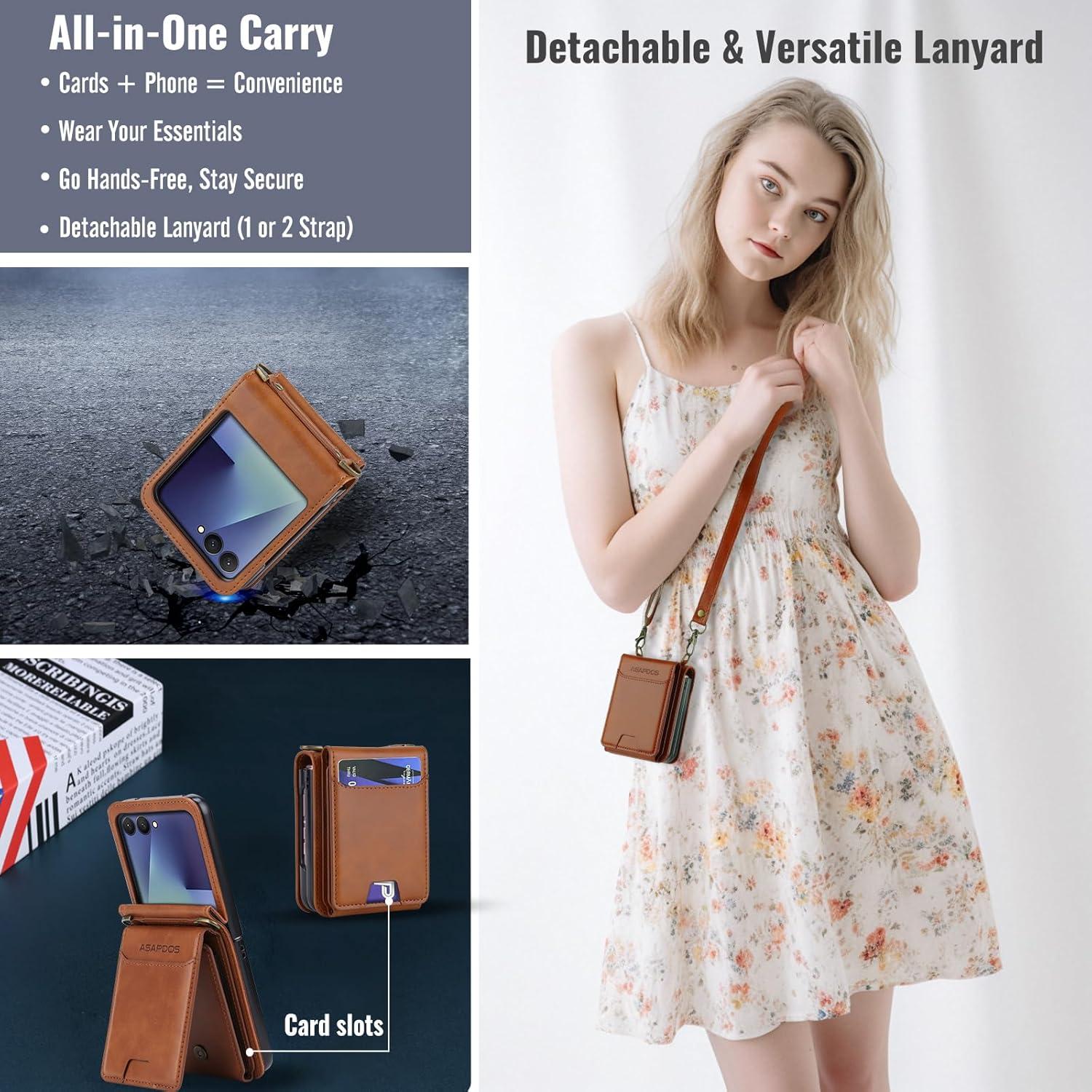 Funda de Cartera de Cuero PU ASAPDOS para Galaxy Z Flip 7 - Marrón