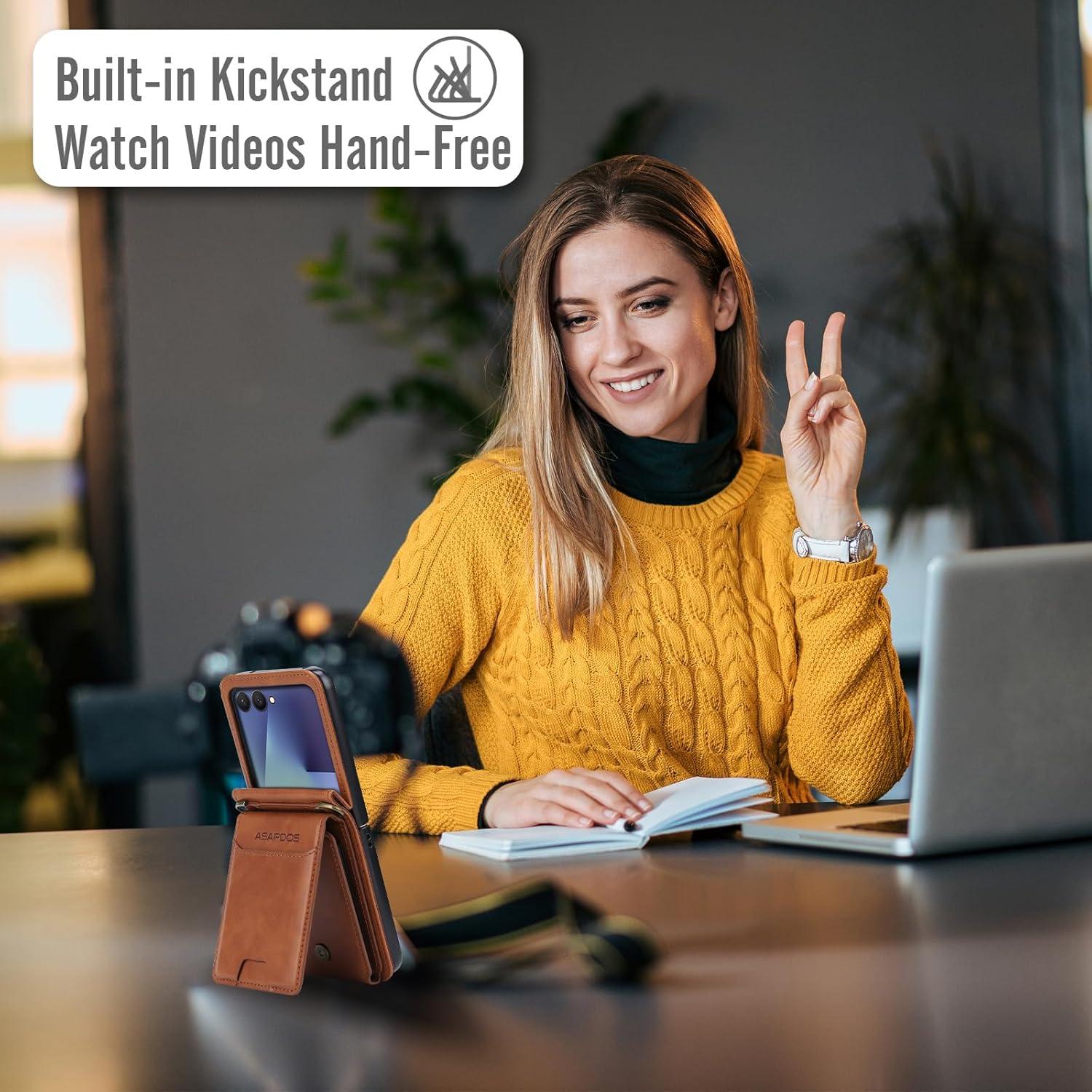 Funda de Cartera de Cuero PU ASAPDOS para Galaxy Z Flip 7 - Marrón