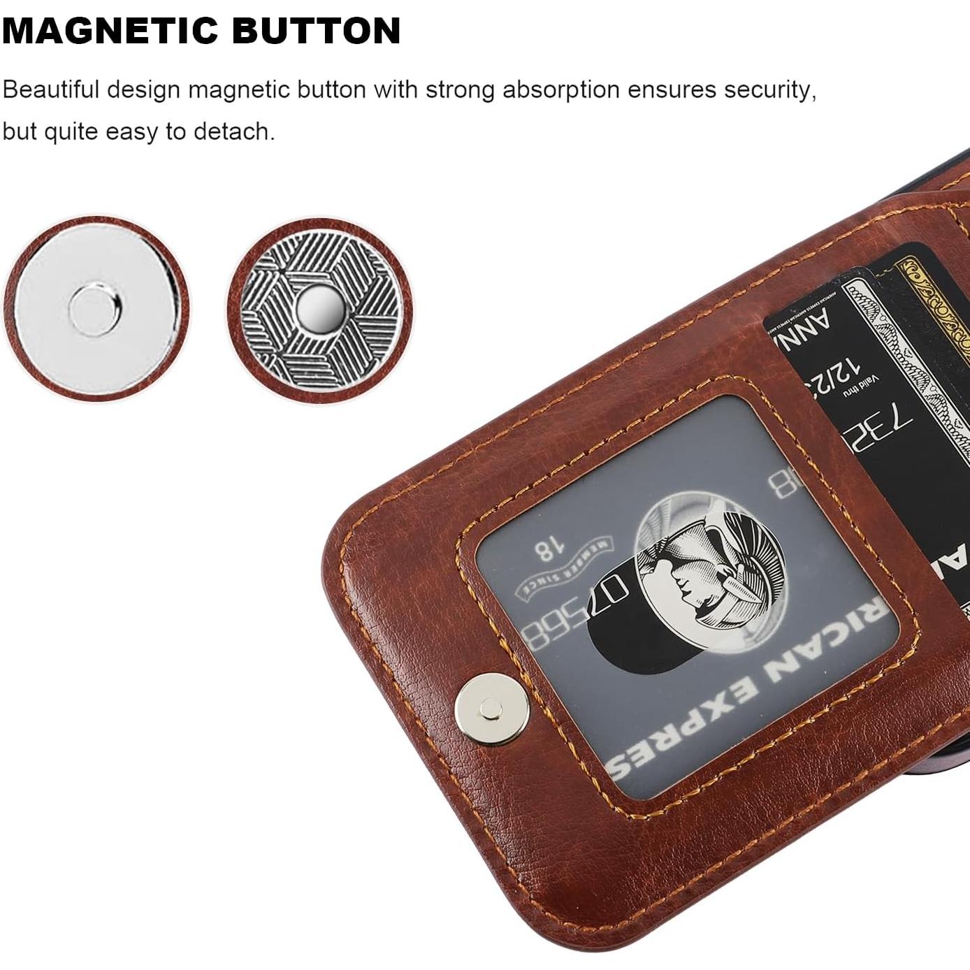 Funda de iPhone 15 KIHUWEY con billetera y soporte - Cuero Marrón