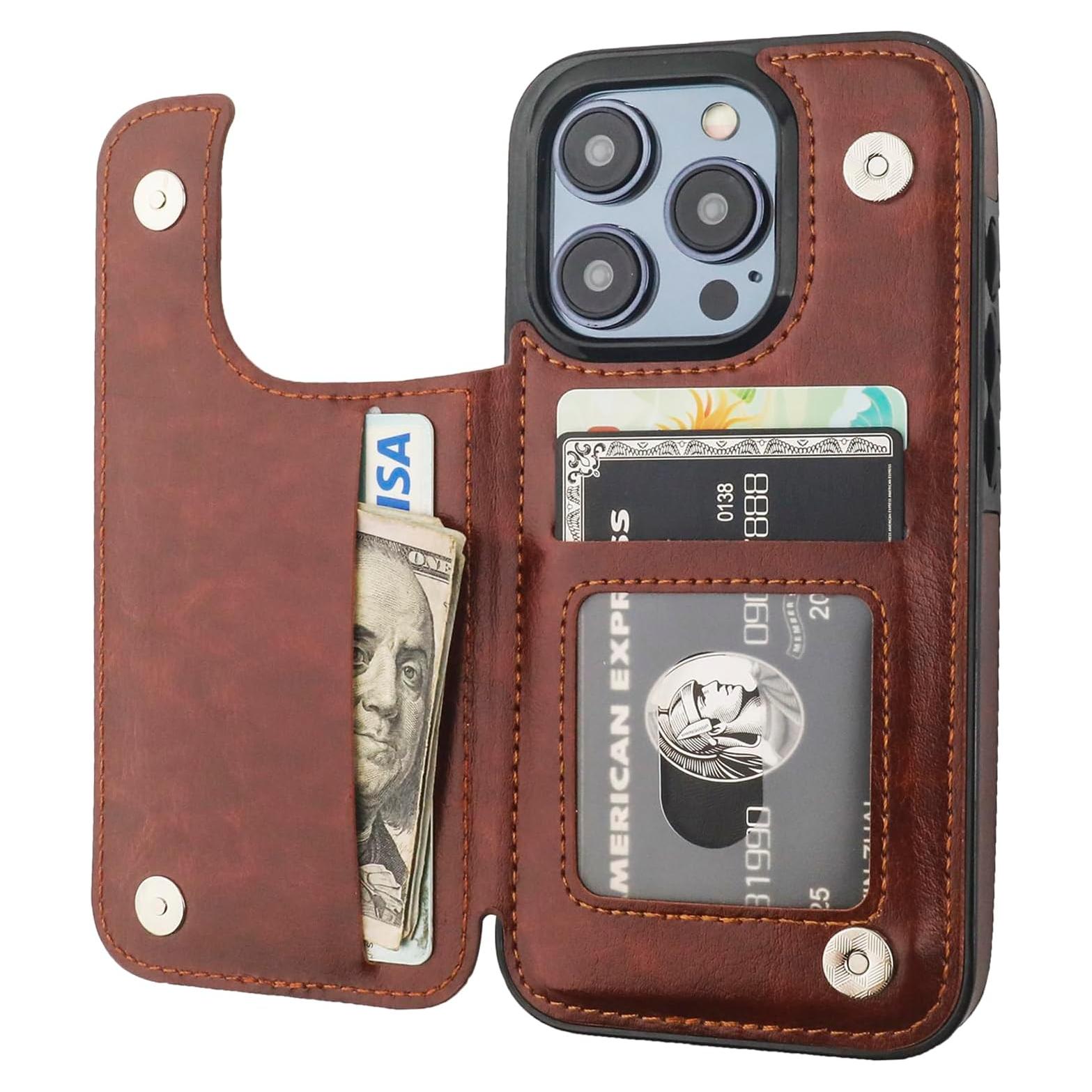 Funda de Cartera ONETOP para iPhone 15 Pro - Cuero PU Marrón